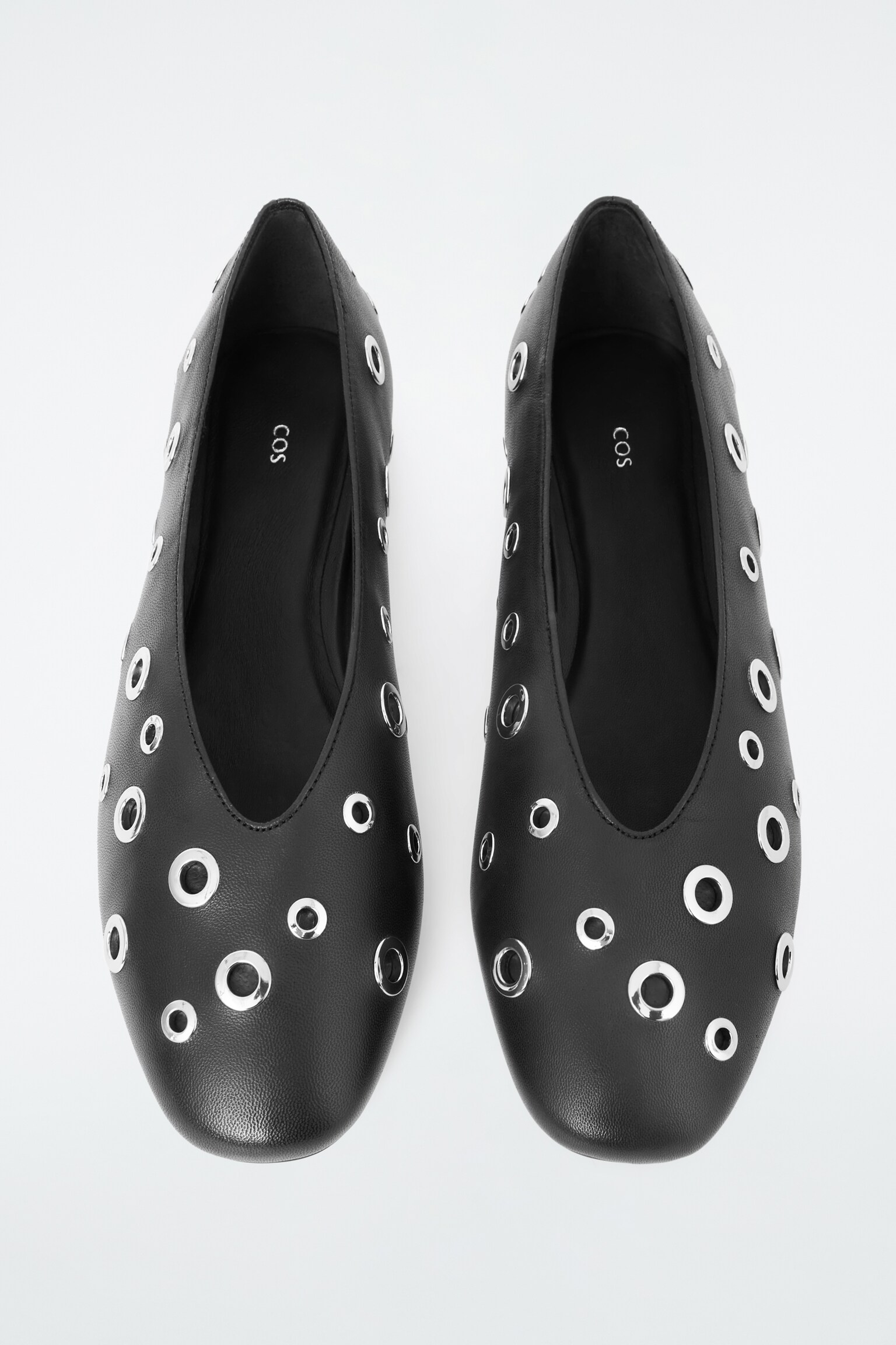 EYELET LEATHER BALLET FLATS - BLACK/OFF WHITE - 2