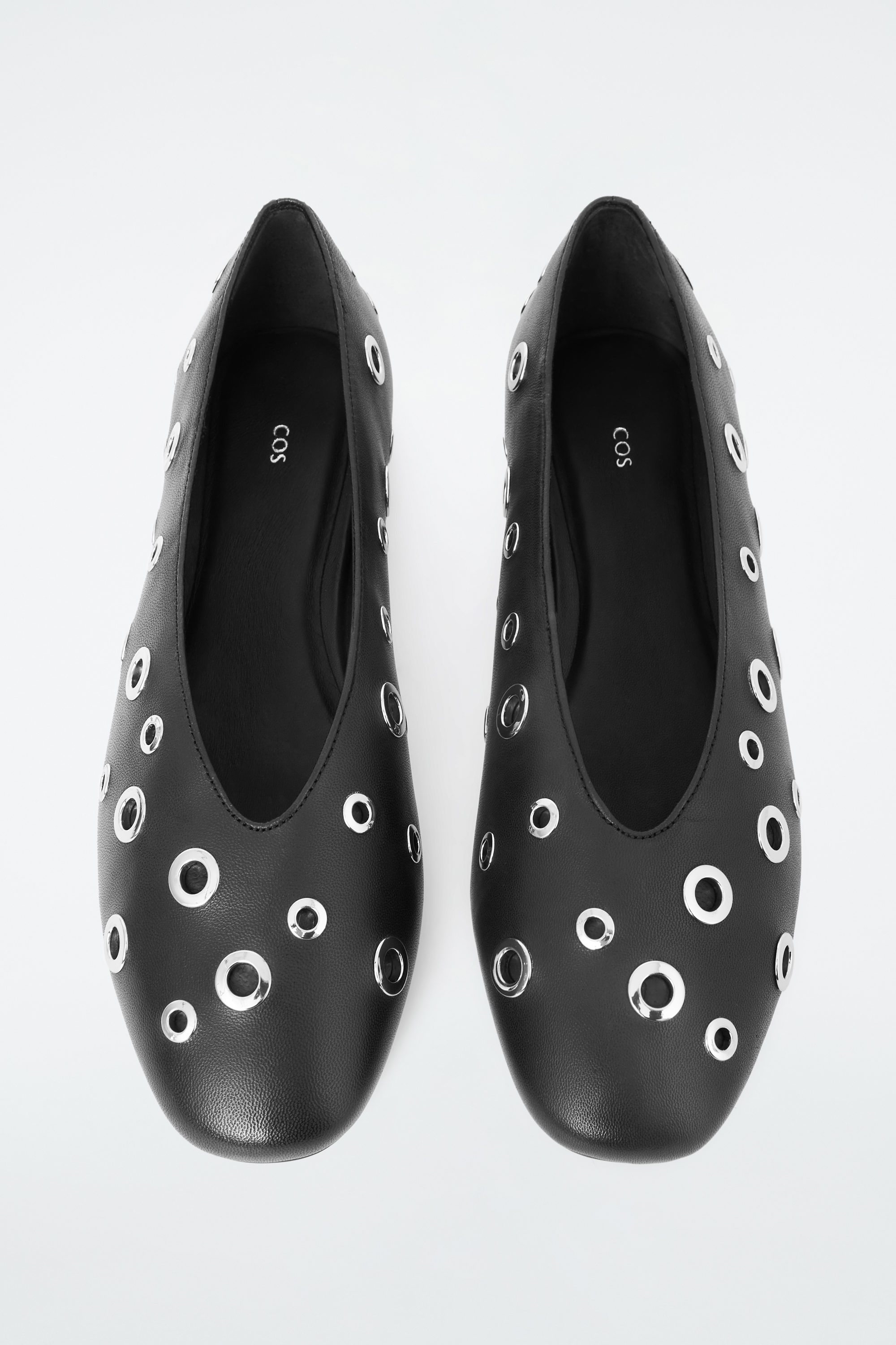 EYELET LEATHER BALLET FLATS - BLACK | COS