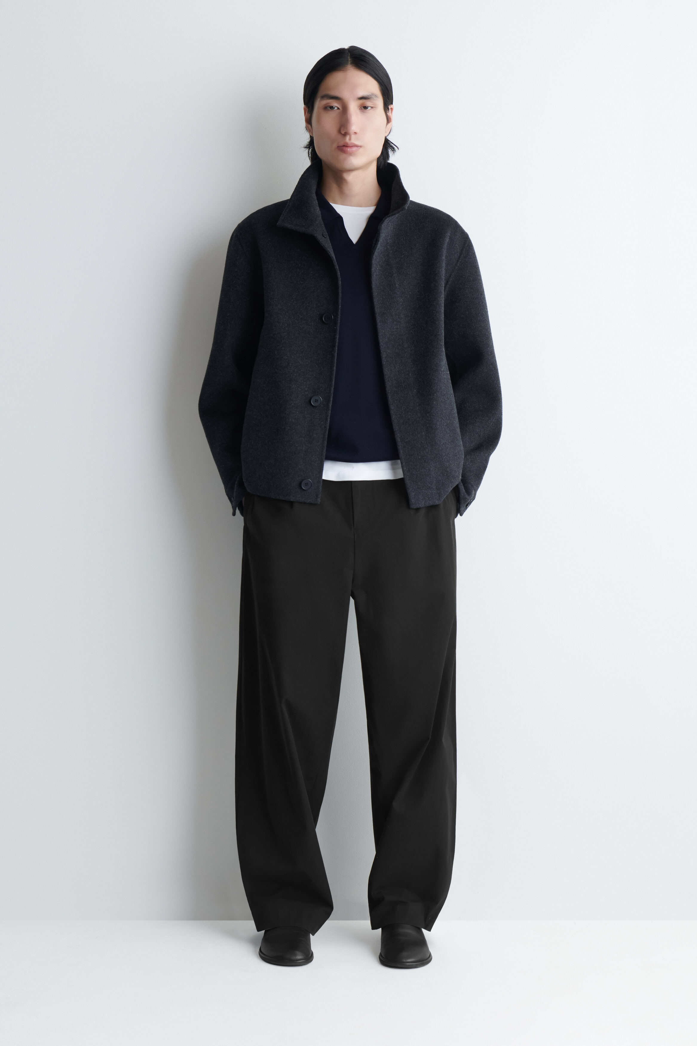 DOUBLE-FACED WOOL MOCK-NECK JACKET