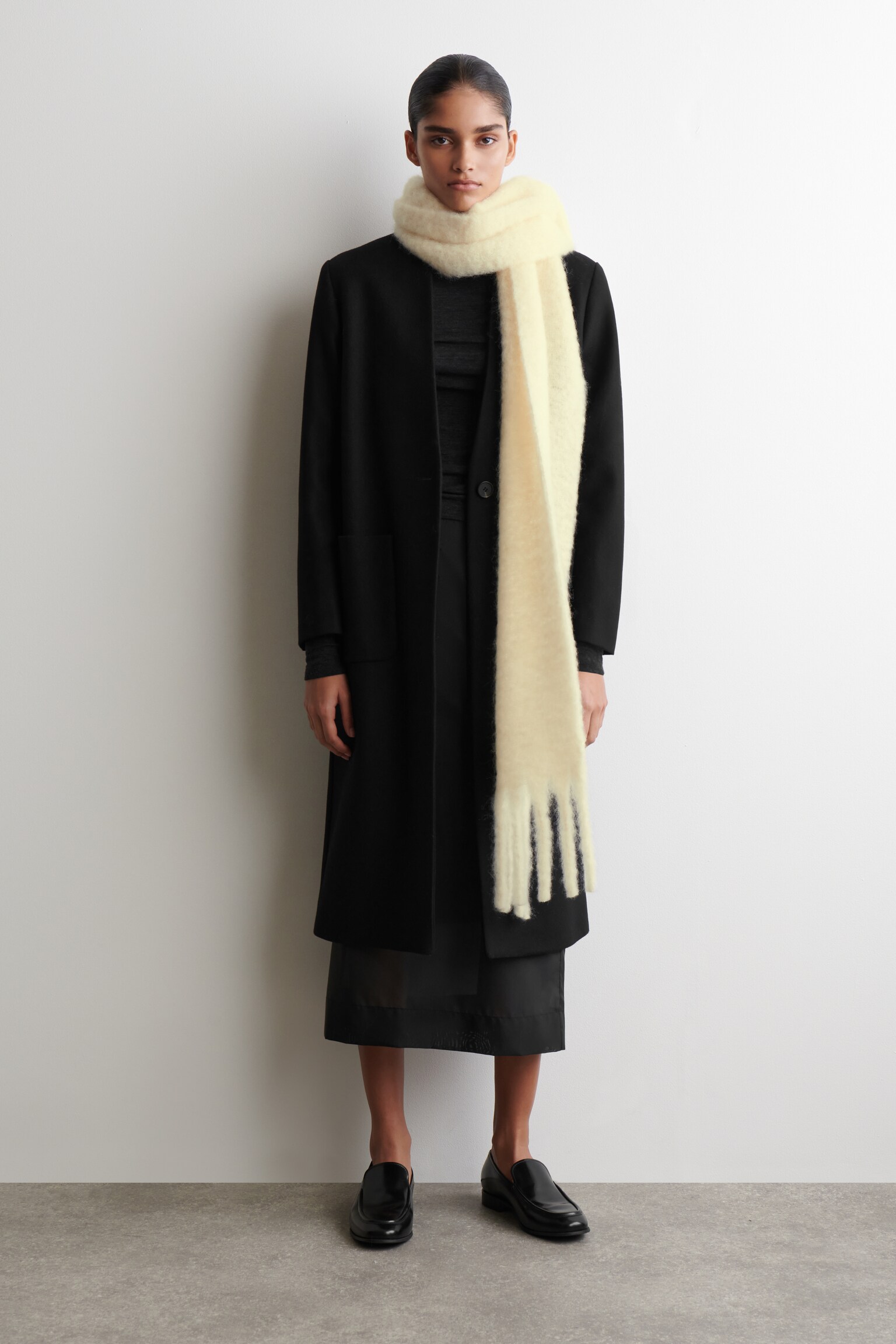 Fular din mohair periat cu franjuri - lapte bătut/RED - 5