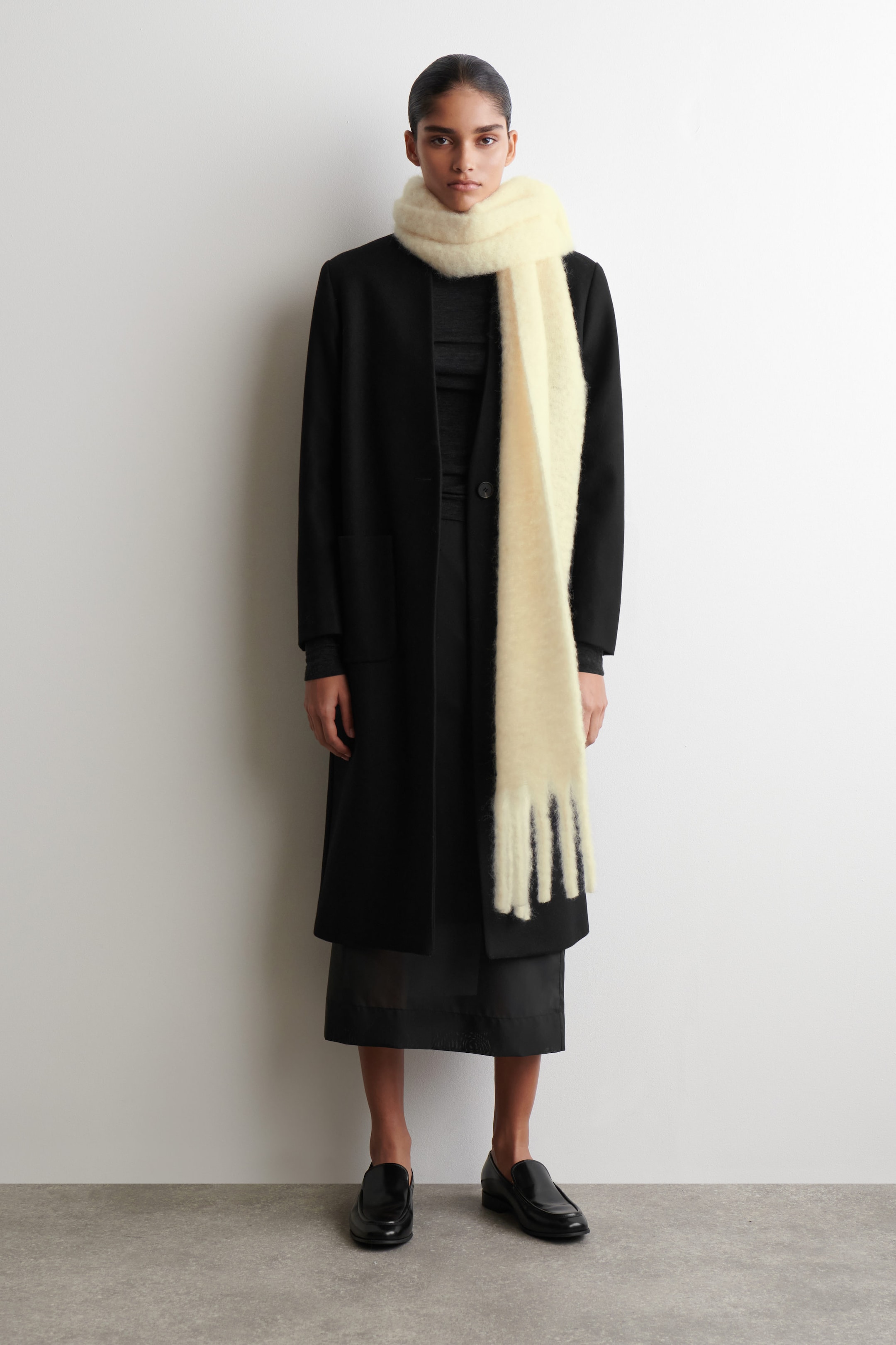 FRINGED BRUSHED-MOHAIR SCARF