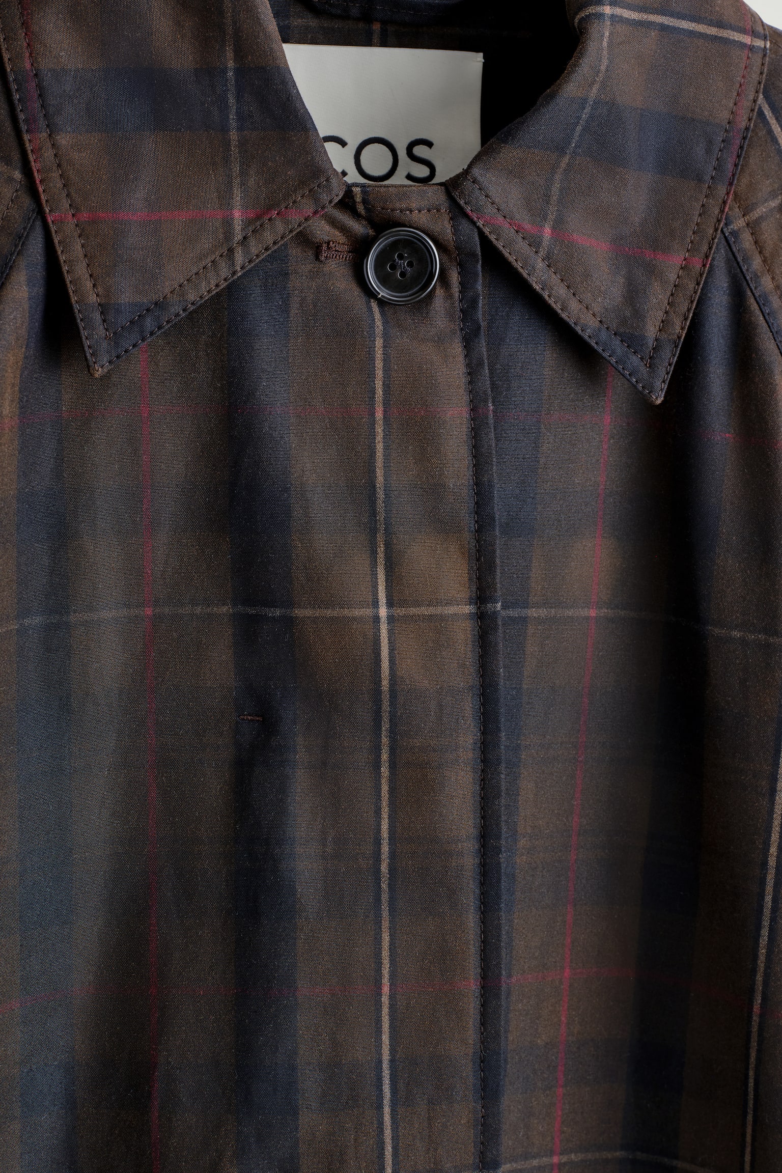 מעיל כותנה משובץ עם ציפוי דוחה מים - חאקי / משובץ - 4