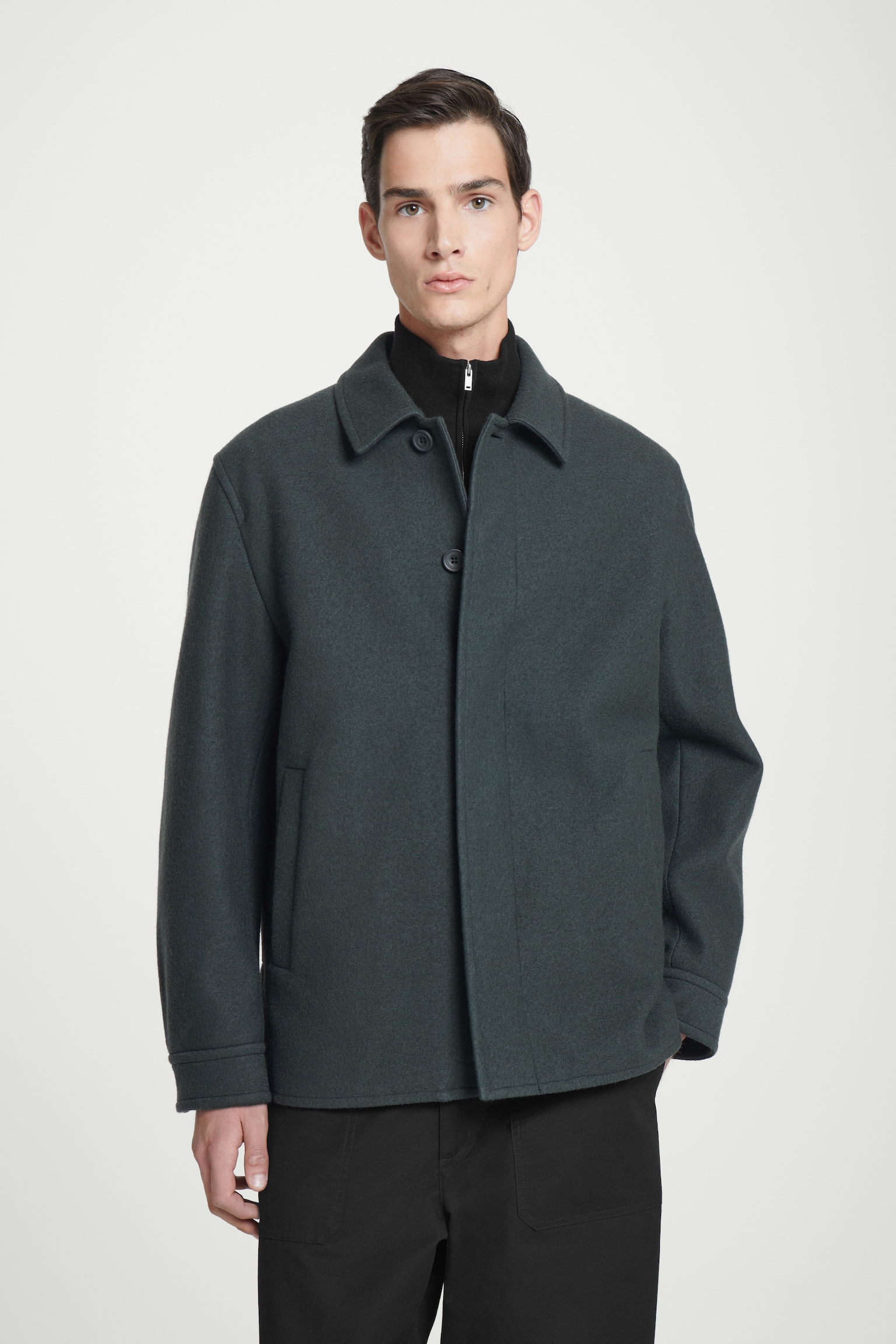 FELTED WOOL JACKET - DARK GREEN