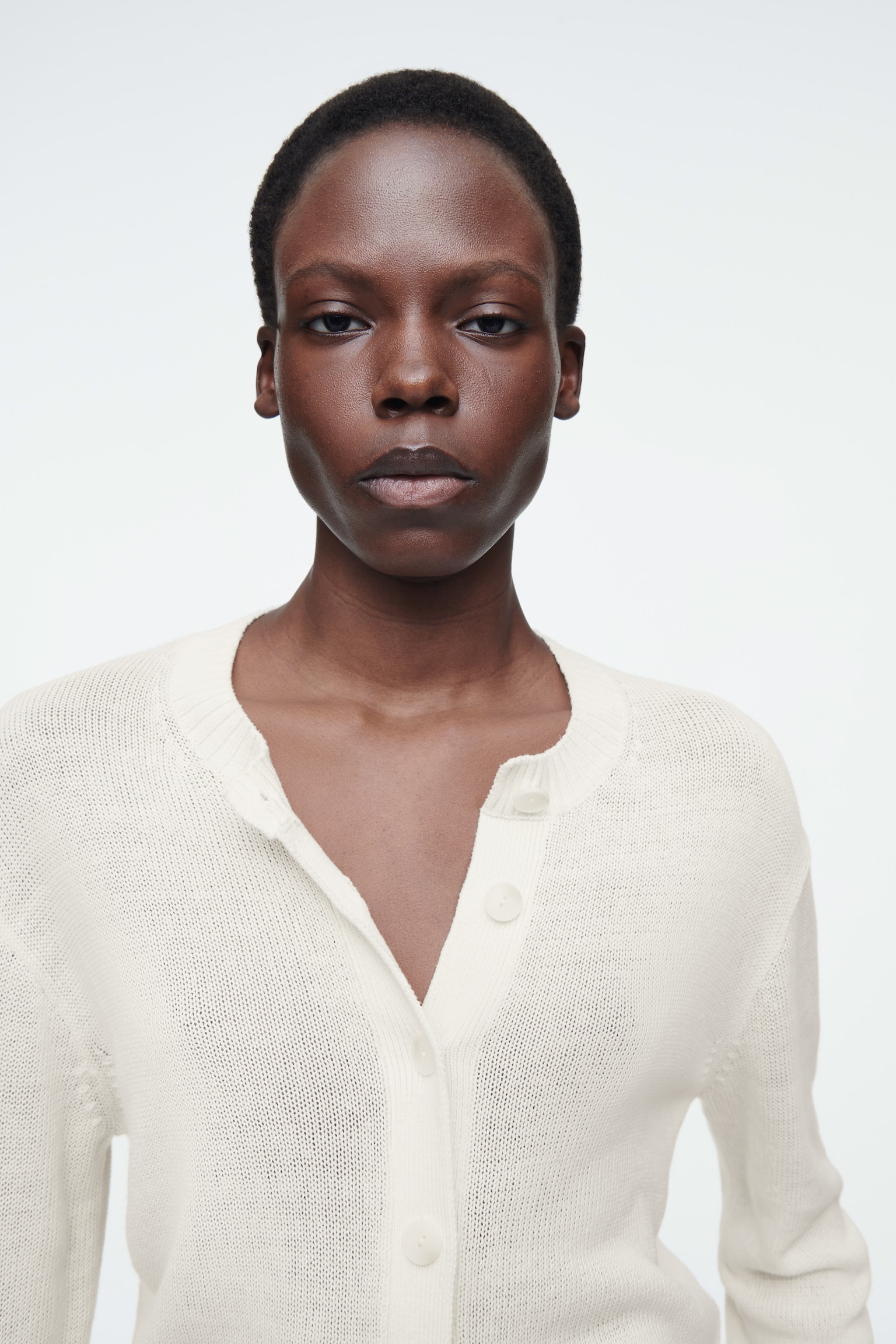 KNITTED LINEN CARDIGAN - IVORY/PINK - 3