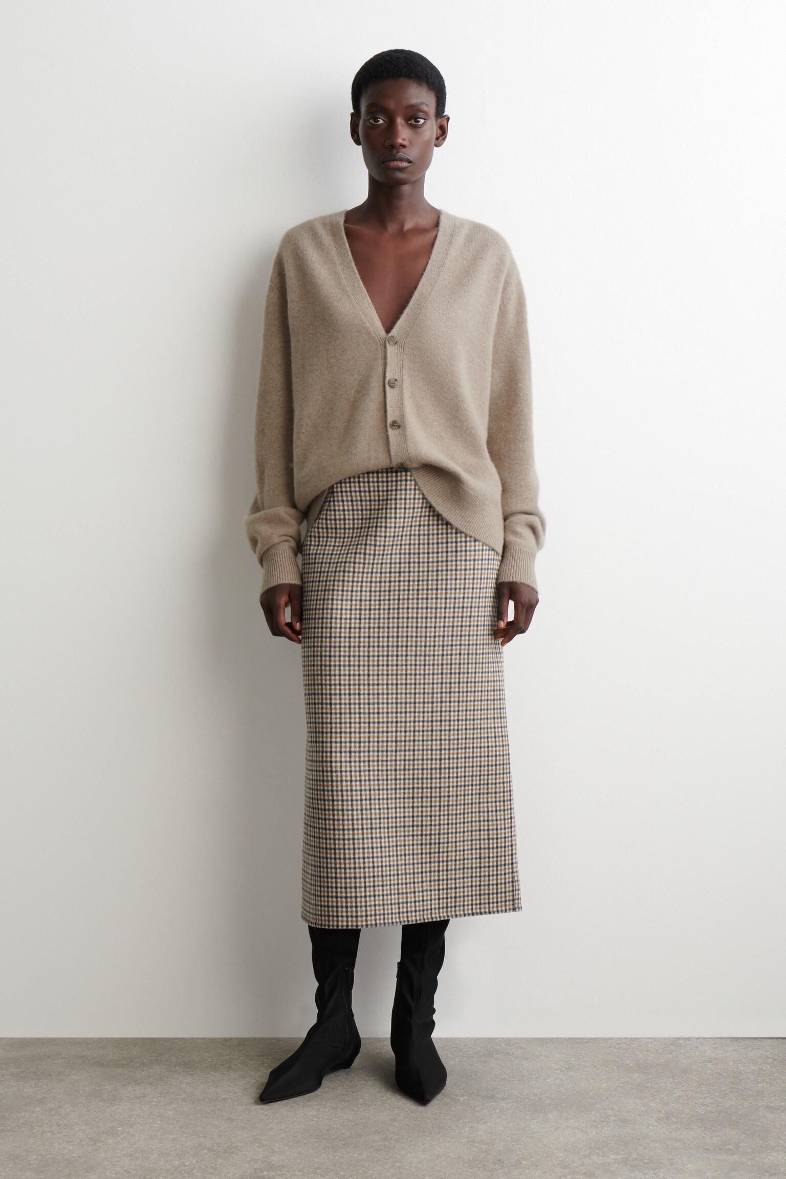 CHECKED DOUBLE-FACED WOOL SKIRT - BEIGE / CHECKED