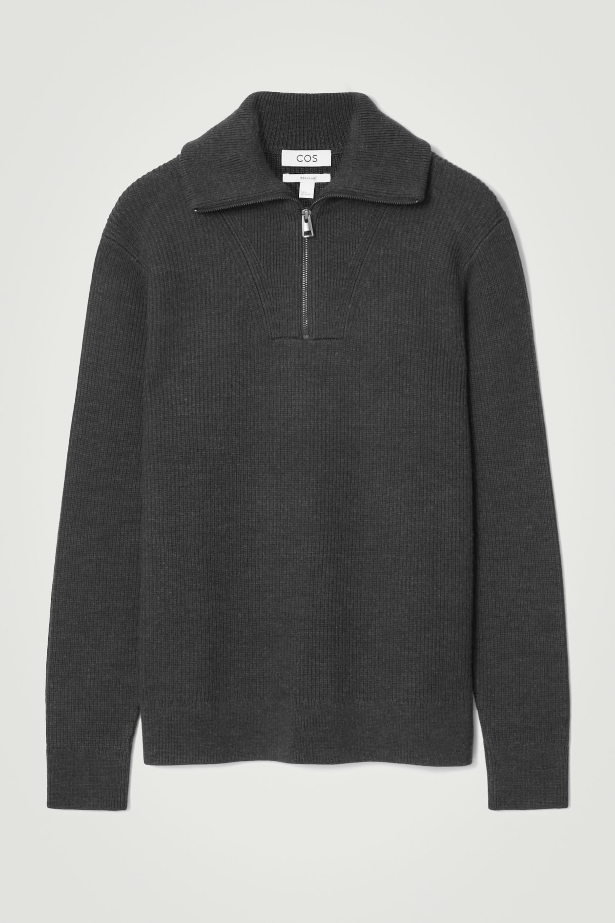 WOOL AND COTTON-BLEND HALF-ZIP SWEATER - DARK GRAY | COS US