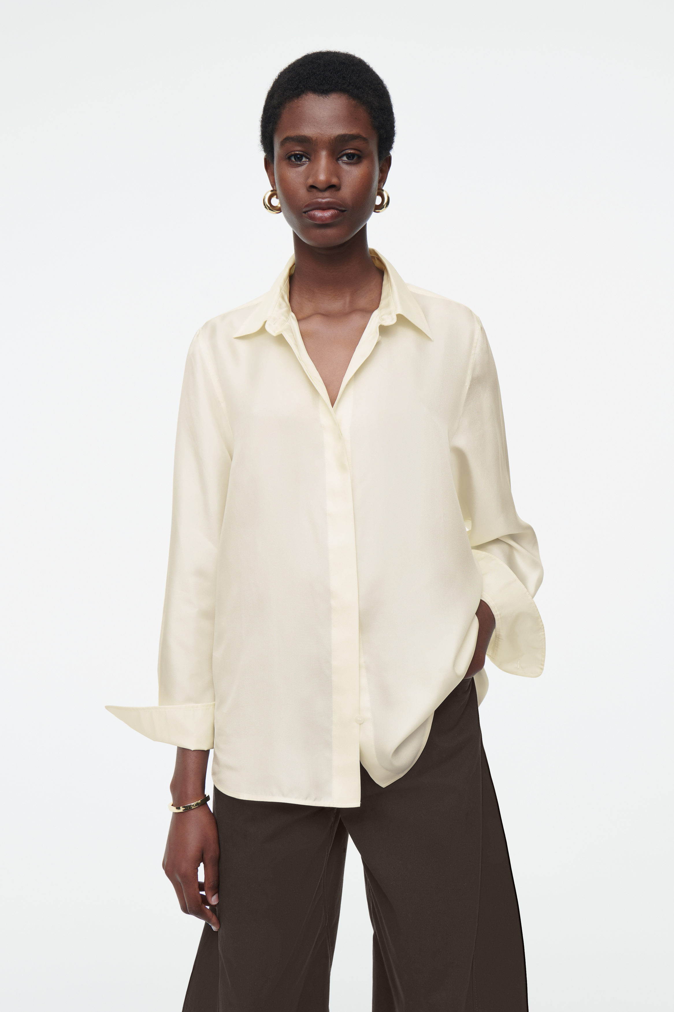 OVERSIZED PURE SILK SHIRT - OFF-WHITE | COS
