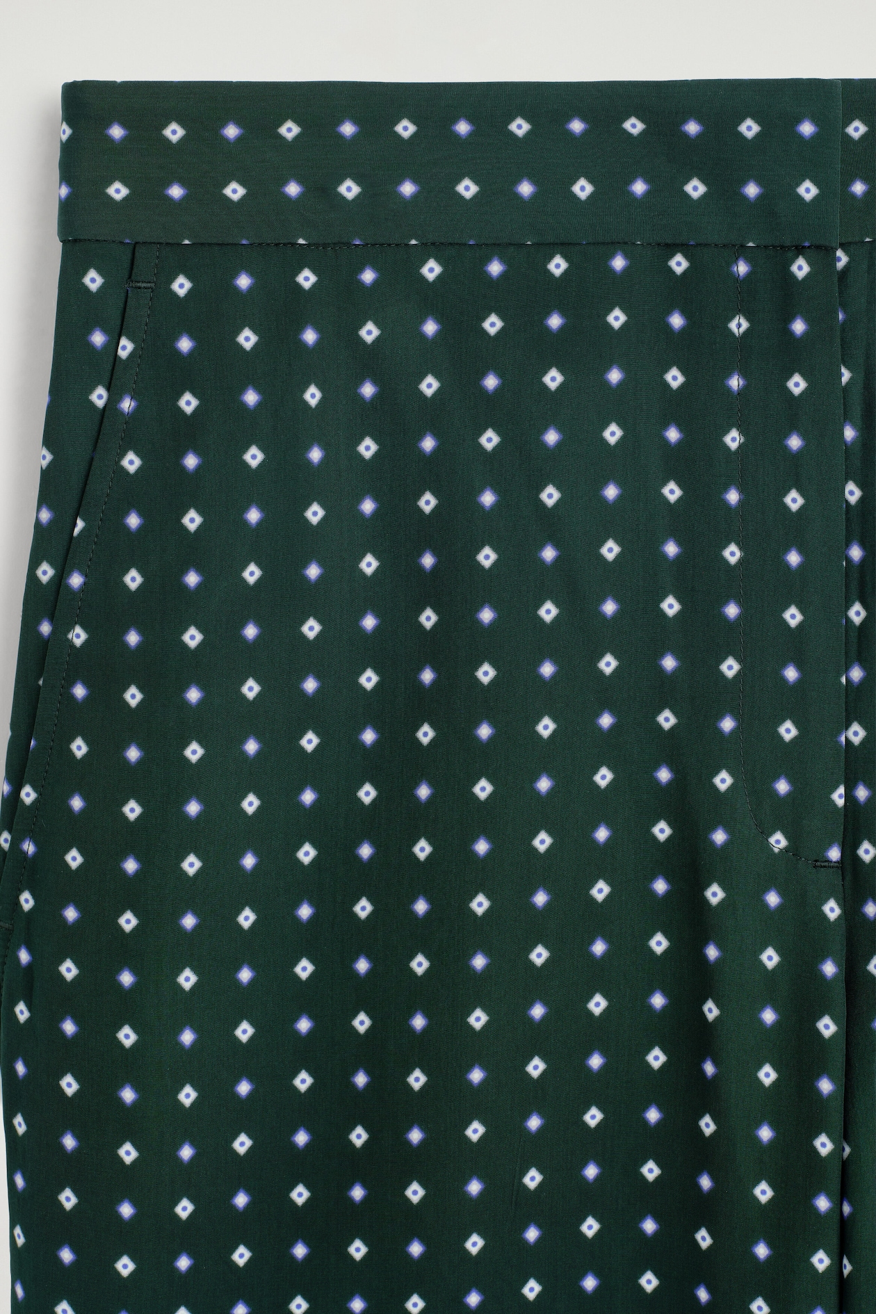 GEOMETRIC-PRINT CROPPED FLARED PANTS — GREEN / PRINTED