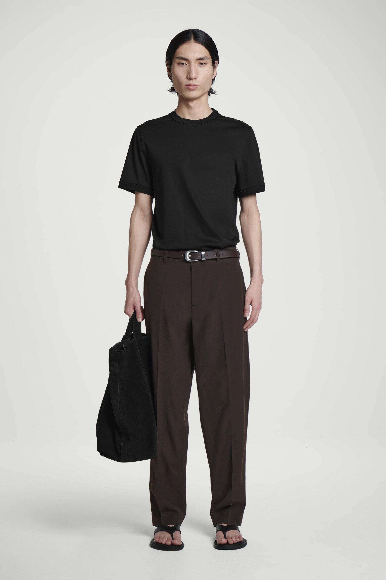 CAMISETA DE ALGODÓN MERCERIZADO REGULAR FIT - NEGRO/TOPO OSCURO - 7