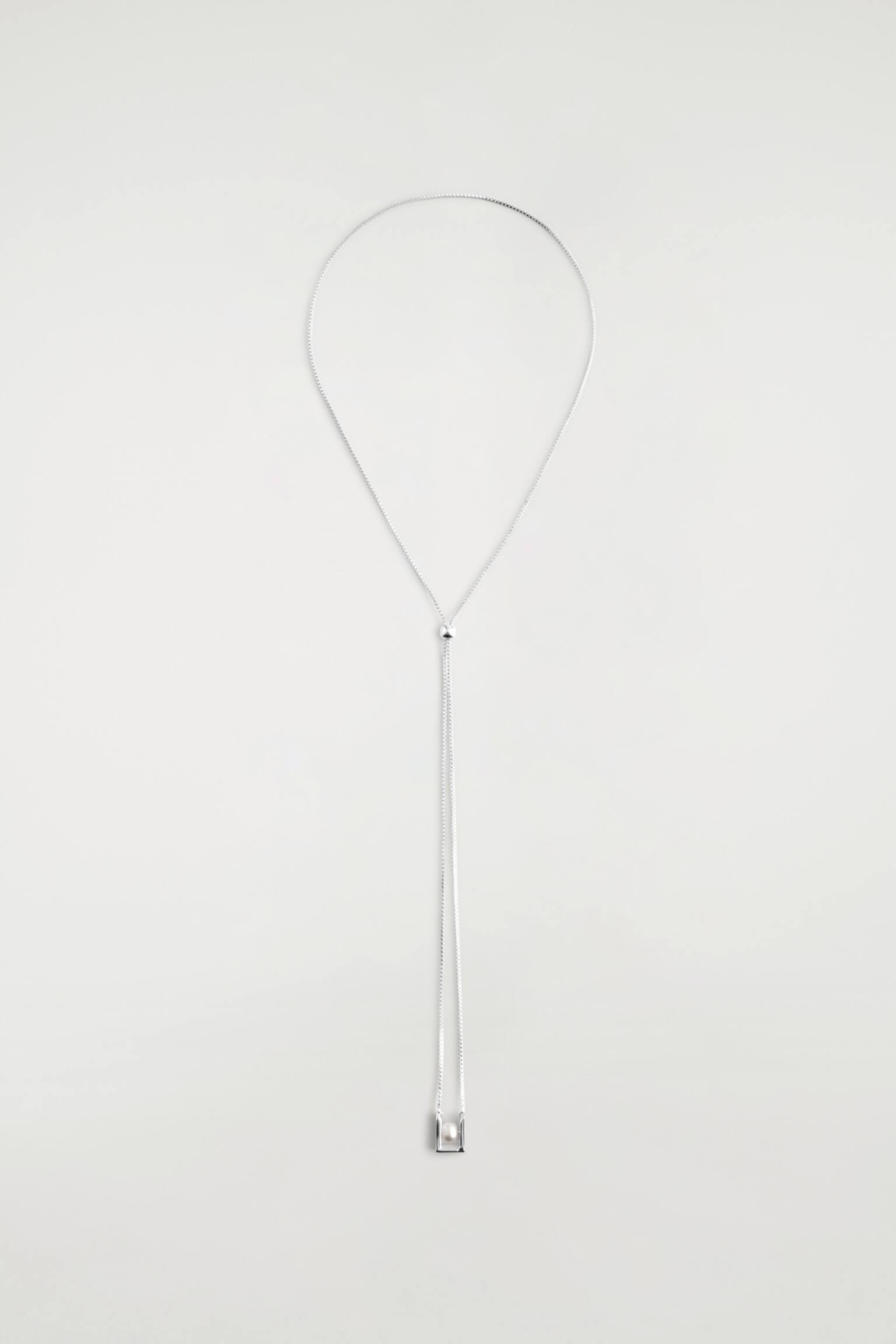 SAUTOIR À PENDENTIF RECTANGULAIRE - ARGENTÉ / NACRÉ/DORÉ - 2