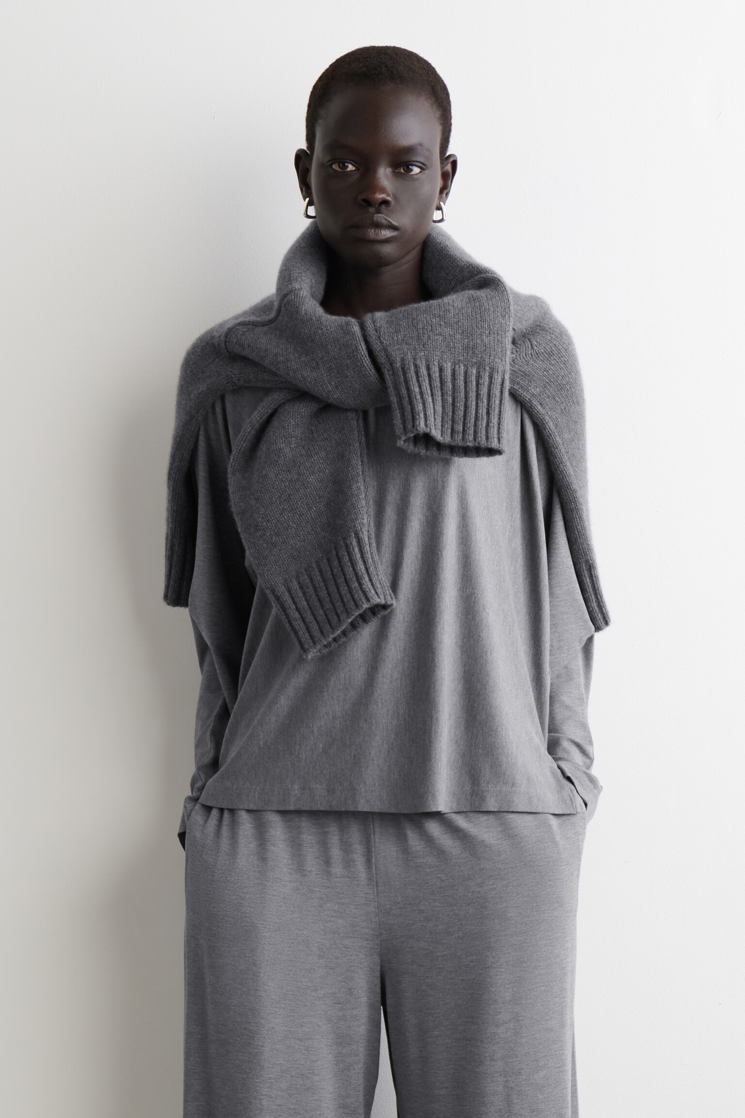 FLUID JERSEY LONG-SLEEVED TOP - GREY - 1