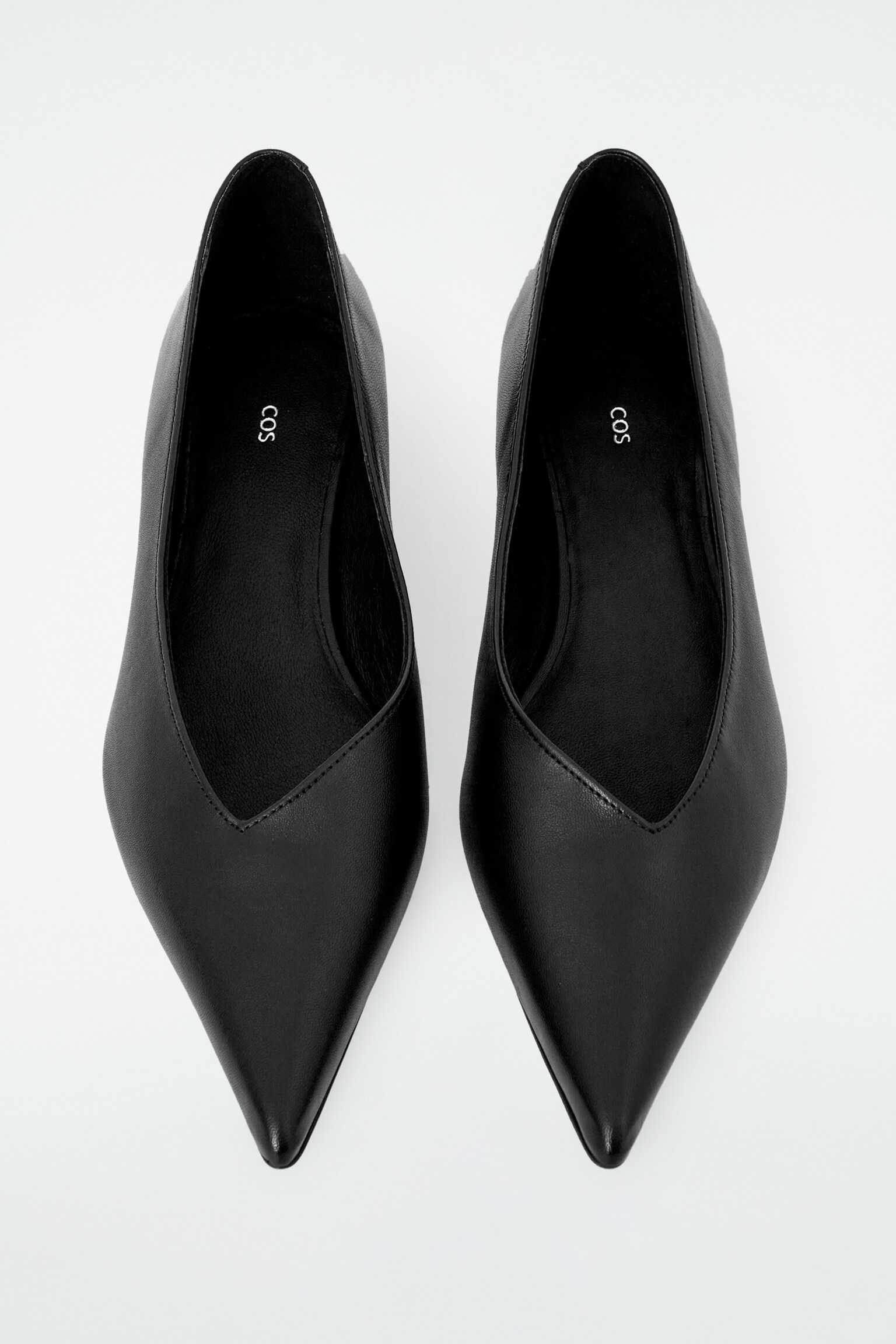 POINTED LEATHER KITTEN-HEEL PUMPS - BLACK - 2