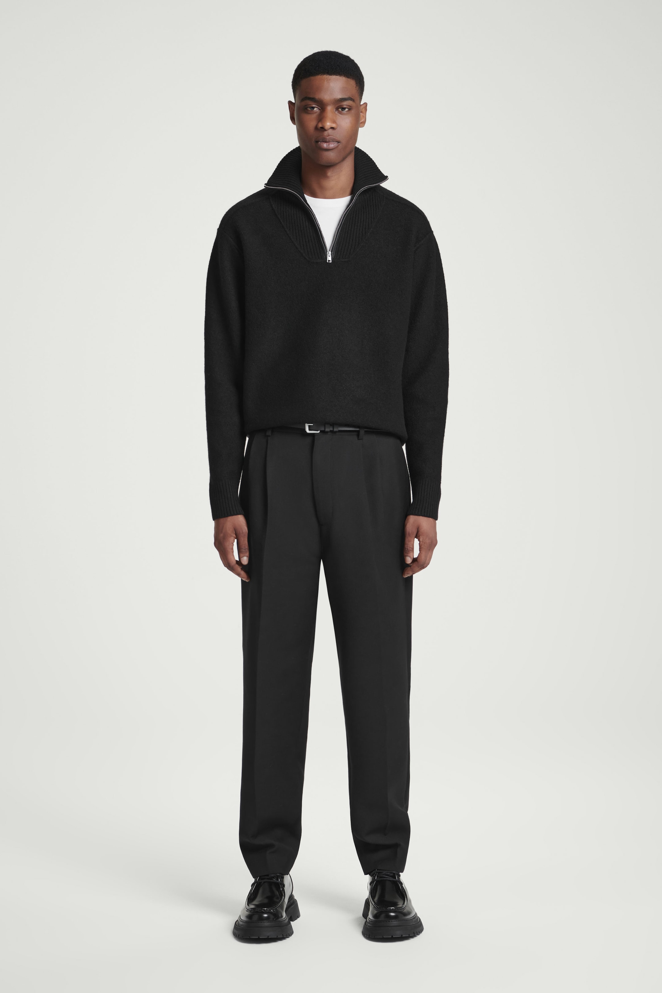 LEATHERDETAIL MERINO WOOL HALFZIP JUMPER