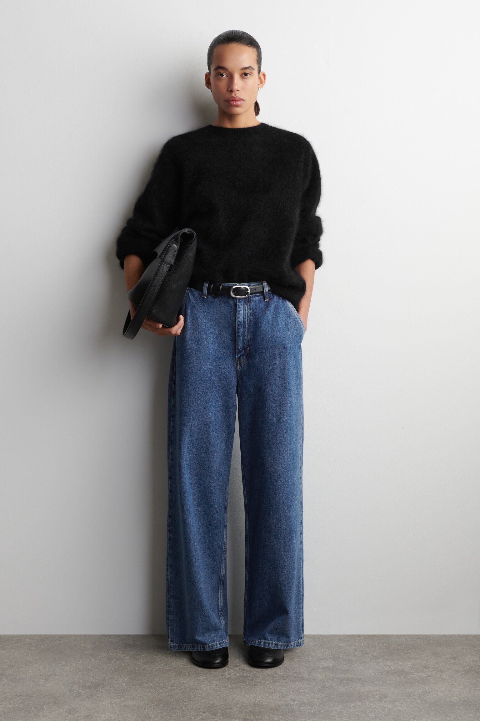 PANTALONI IN DENIM A GAMBA LARGA - BLU/GRIGIO