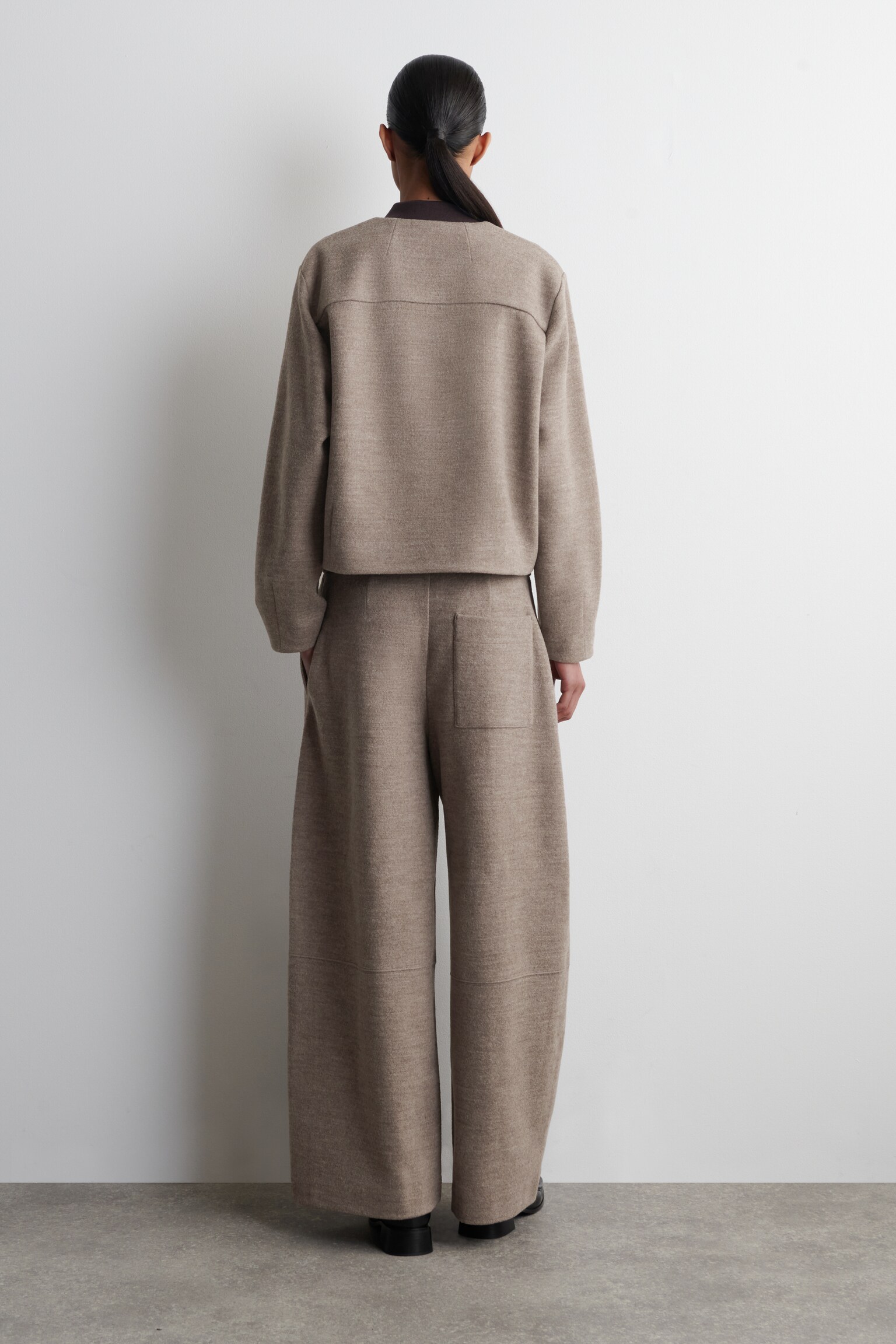 BOILED-WOOL BARREL-LEG TROUSERS - BEIGE MÉLANGE - 5