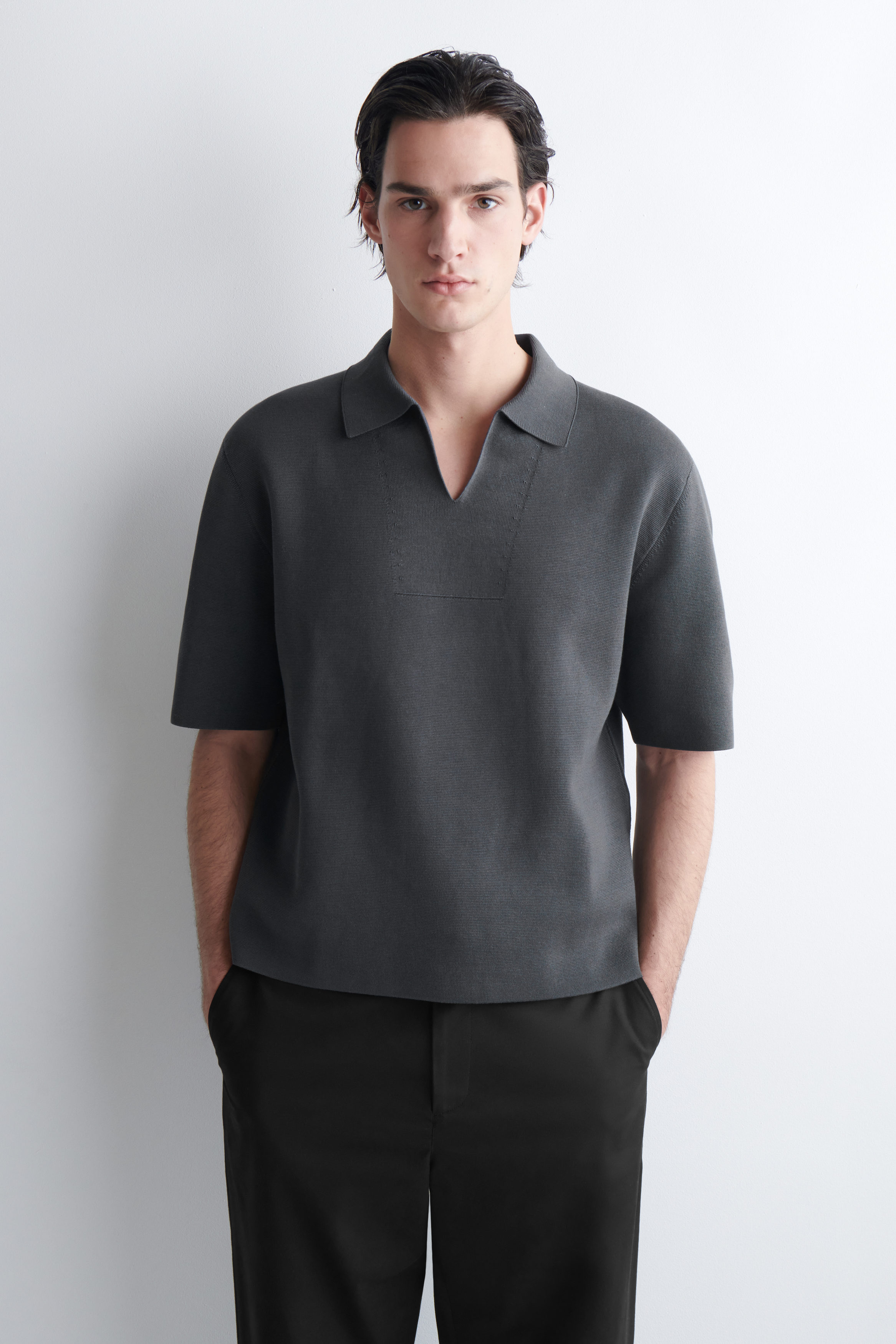 MILANO-KNIT COTTON POLO SHIRT - DARK GRAY | COS US