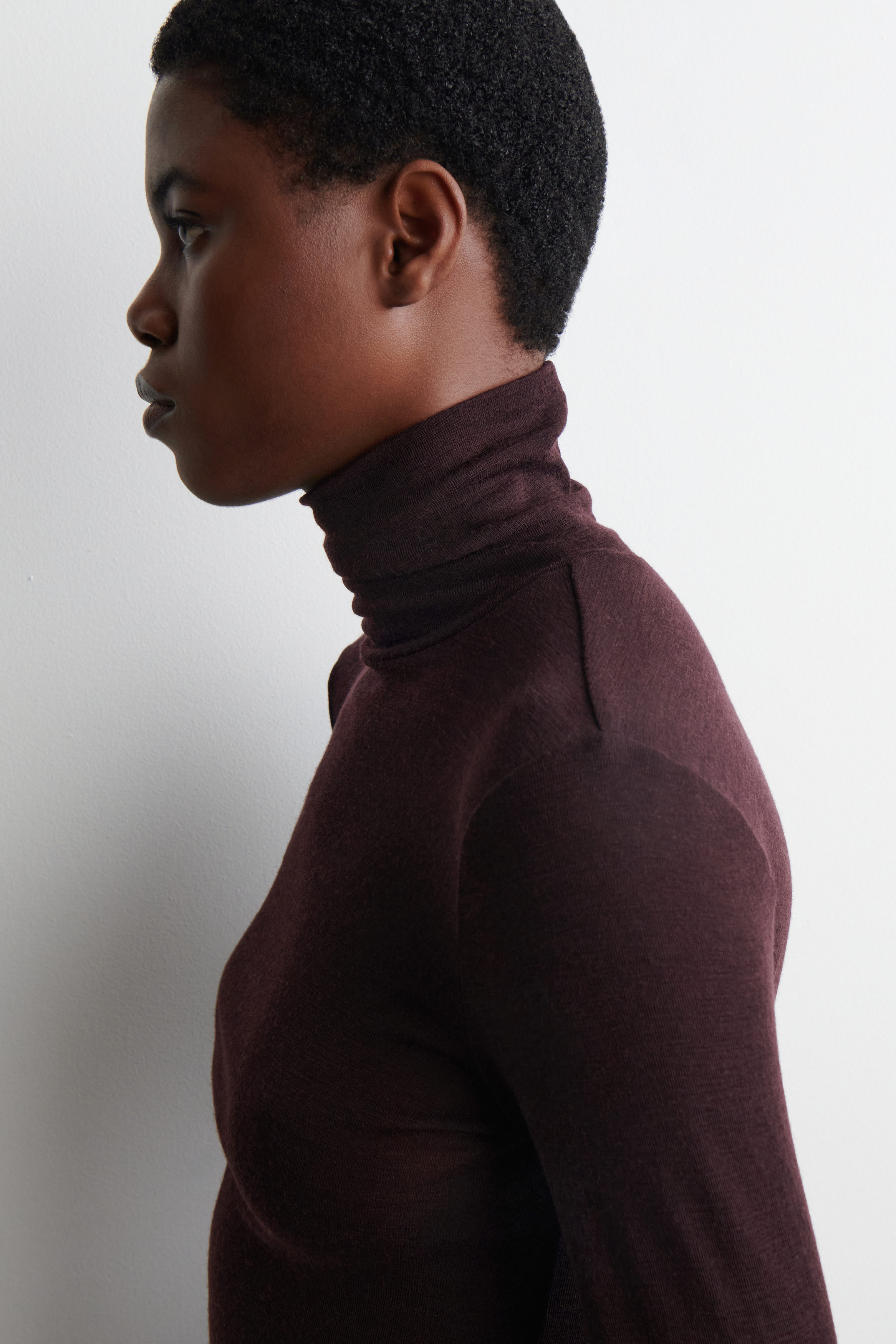 MERINO WOOL HIGH-NECK TOP - BURGUNDY MÉLANGE | COS