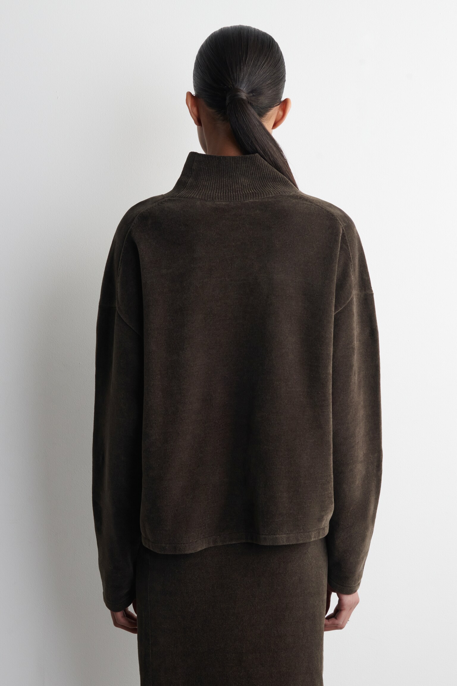 PULL À COL CHEMINÉE EN MAILLE CHENILLE - BRUN/CAMEL - 3