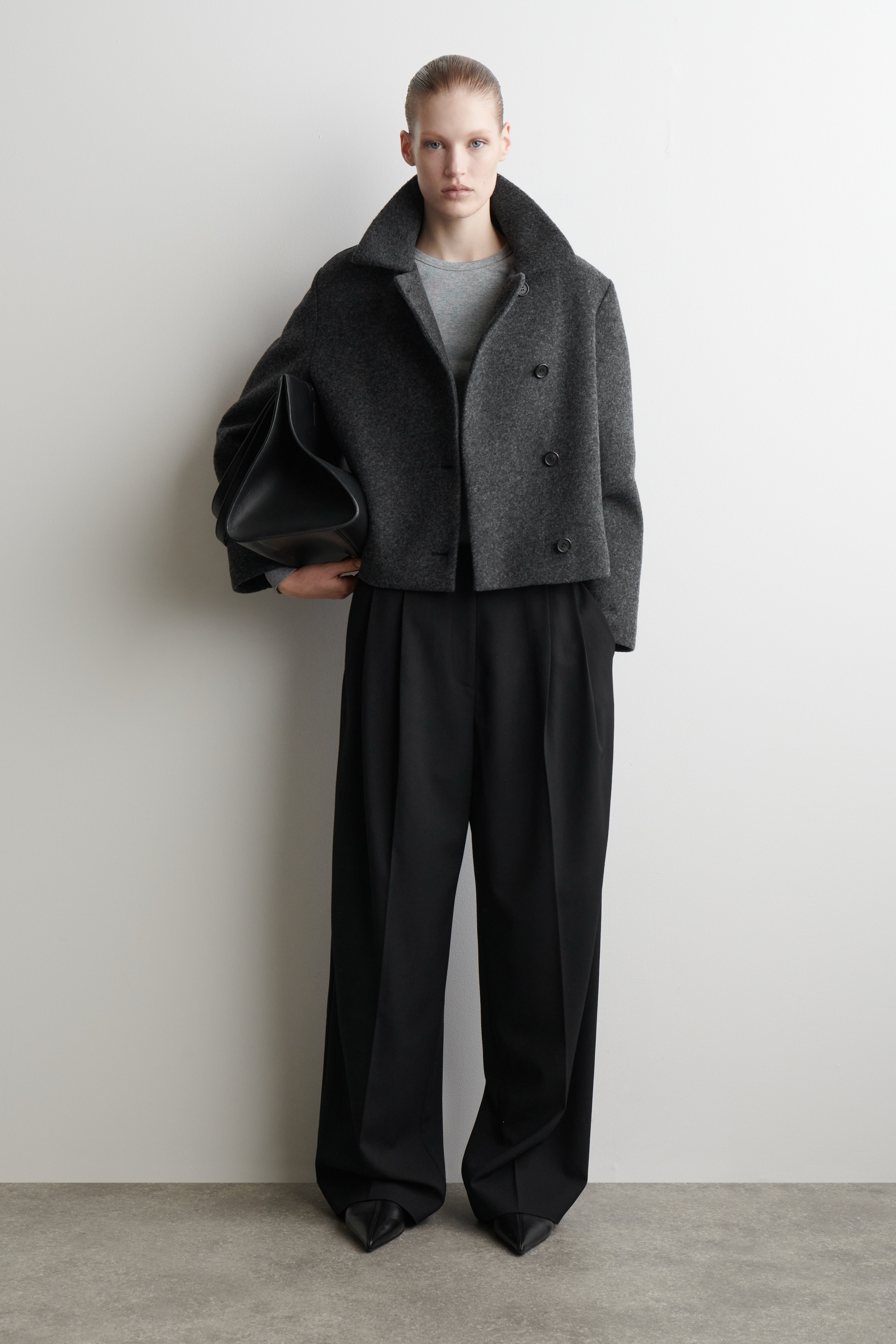 BOILED WOOL-BLEND SHORT JACKET - DARK-GREY MÉLANGE/BEIGE MÉLANGE