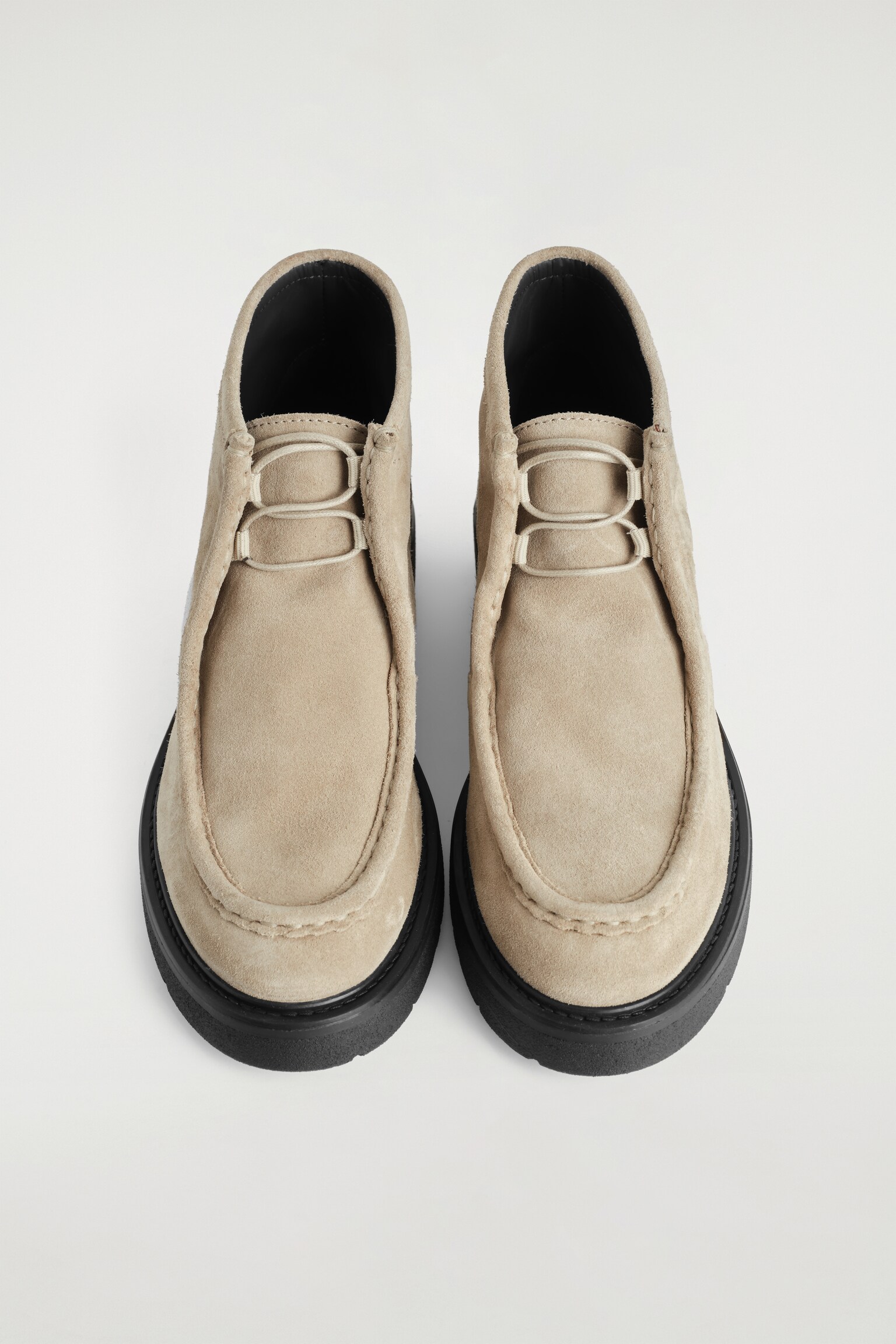 LACE-UP SUEDE ANKLE BOOTS - BEIGE/BLACK - 6