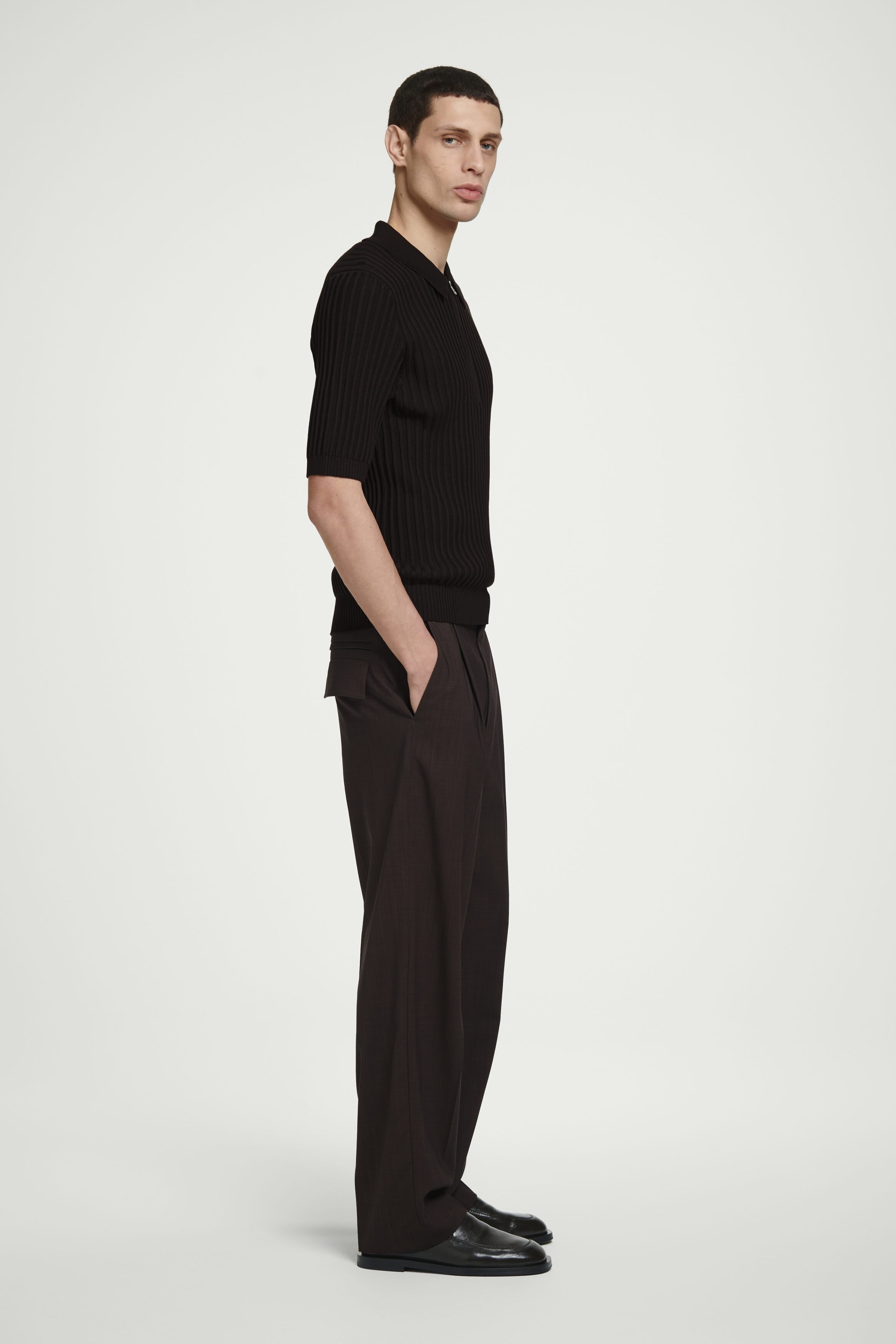 SILK-COTTON ZIP-UP POLO SHIRT - CHOCOLATE | COS US