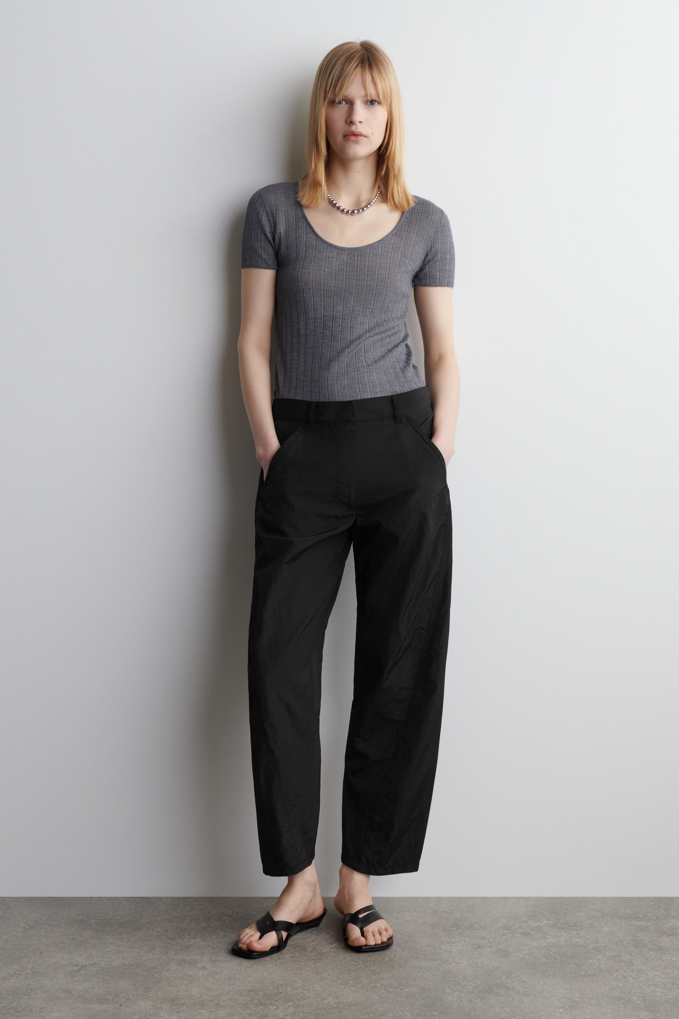 NYLON BARREL-LEG PANTS