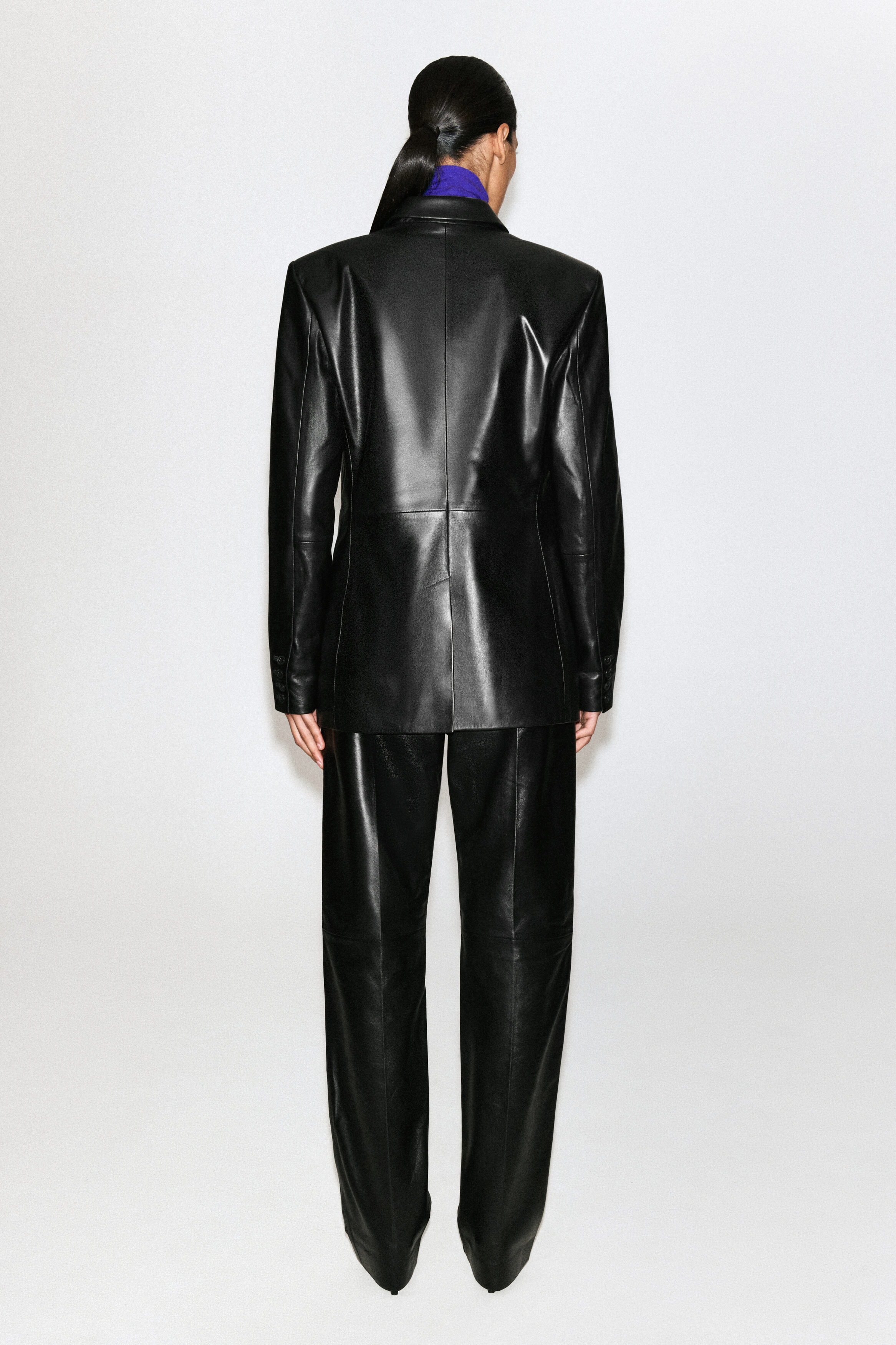 LEATHER DOUBLE-BREASTED BLAZER - thumbnail 5