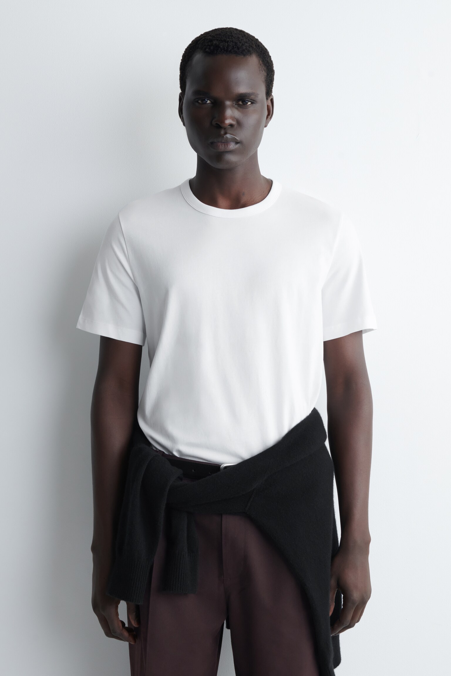 BRUSHED-COTTON T-SHIRT - WHITE/BLACK/NAVY/BEIGE - 1