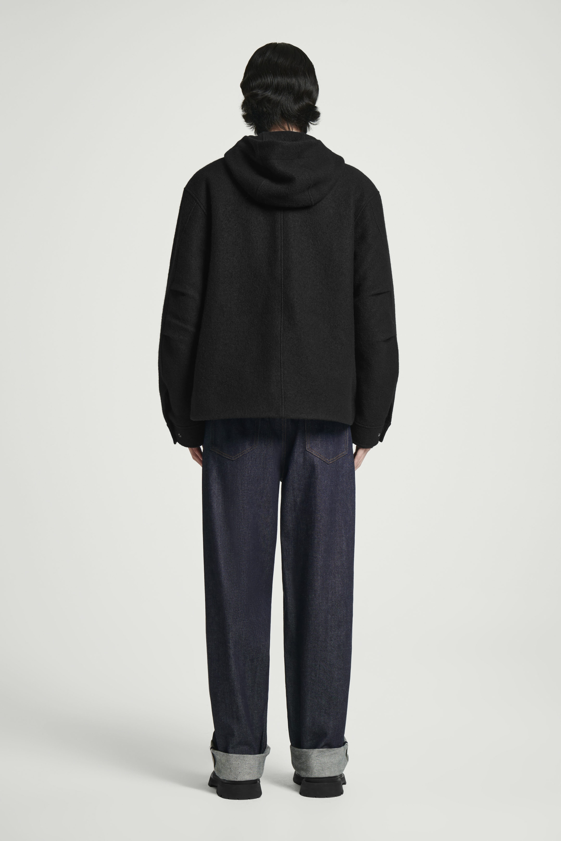 HOODED BOILED WOOL PARKA JACKET