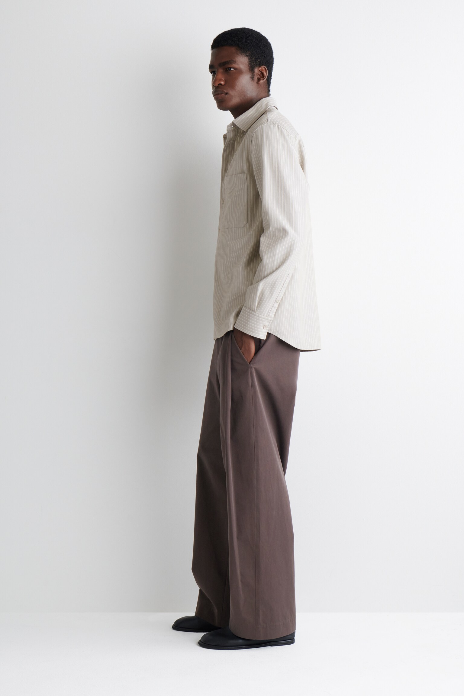 CHEMISE DÉCONTRACTÉE EN SERGÉ - TAUPE / RAYURES/BLEU MARINE - 6