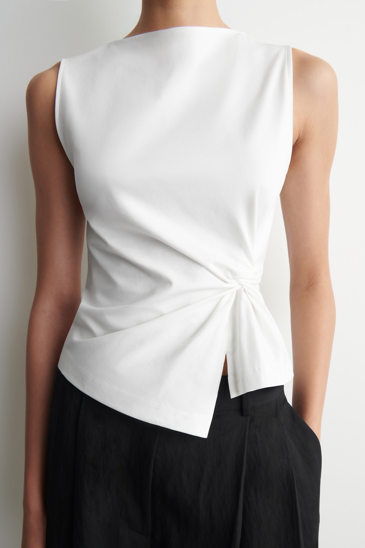 TWIST-DETAIL JERSEY TOP — WHITE