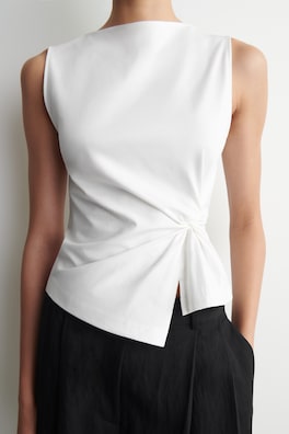 TWIST-DETAIL JERSEY TOP — WHITE 4