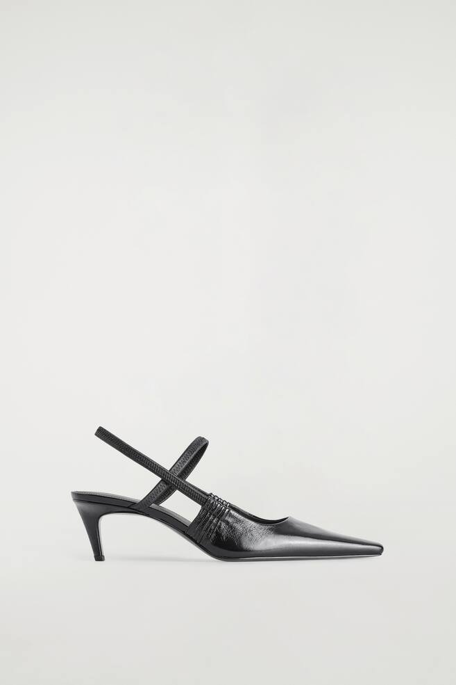 POINTED LEATHER SLINGBACK KITTEN HEELS - BLACK - 1