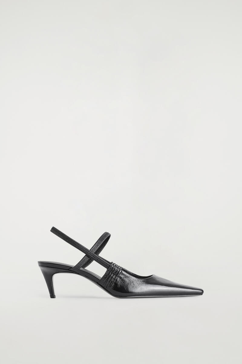 Pointed Leather Slingback Kitten Heels