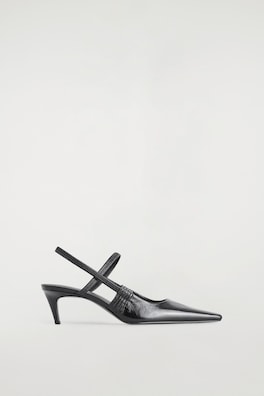 POINTED LEATHER SLINGBACK KITTEN HEELS — BLACK 3