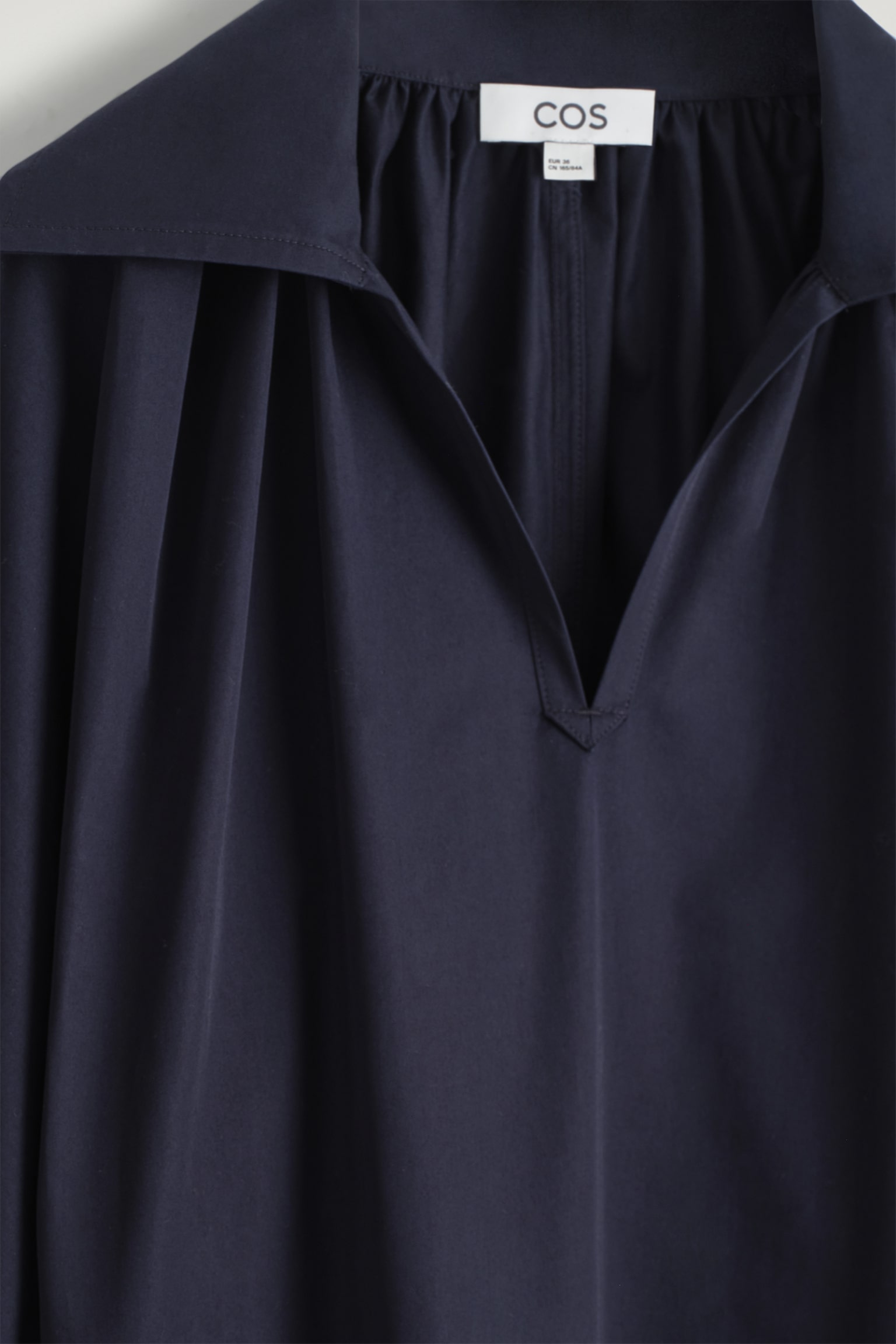 ROBE-CHEMISE MIDI EN COTON FRONCÉ - BLEU MARINE - 4