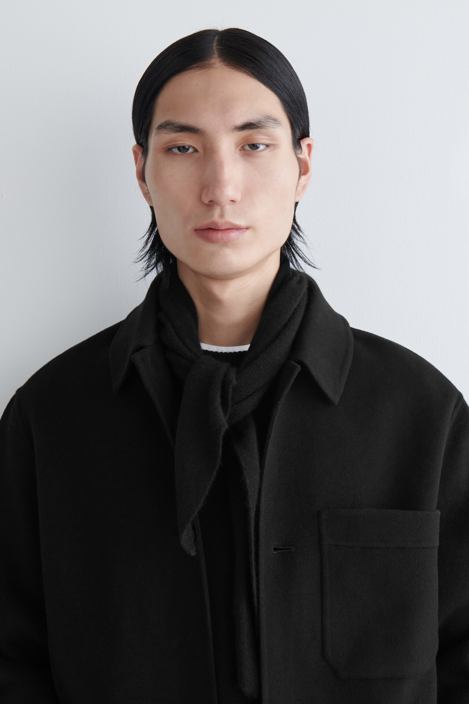 SPLIT WOOL OVERSHIRT - BLACK/COBALT BLUE - 7