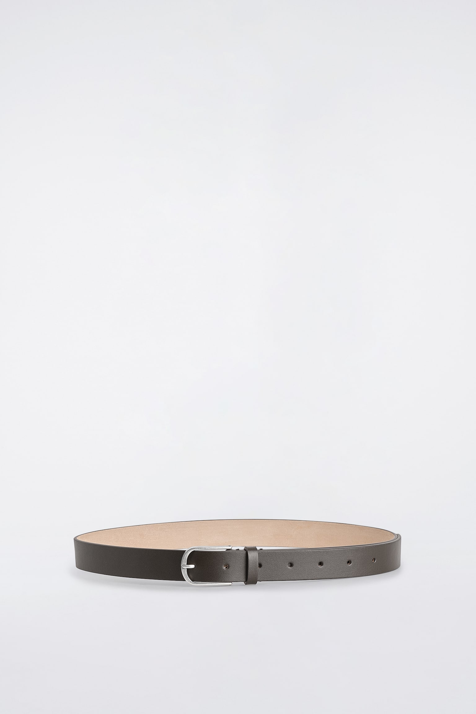 Кожен колан със заоблена тока - ТЪМНО КАФЯВО/BLACK - 2