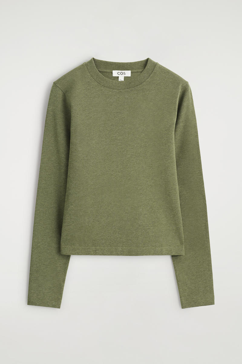 Cos Clean Cut Regular Long-sleeved T-shirt In Green