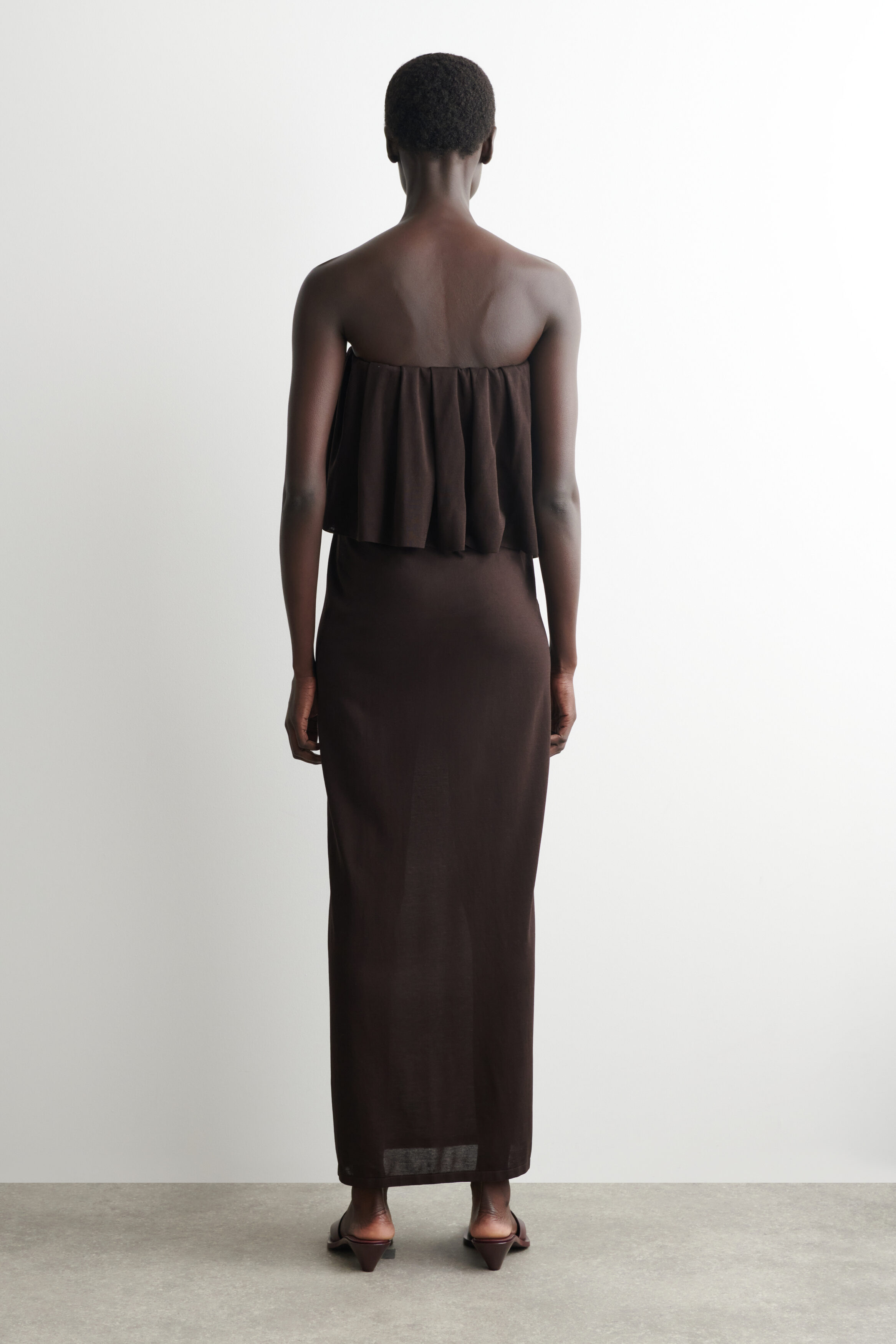 COS Women's Layered Sheer Knit Bandeau Maxi Dress in Brown | Cotton