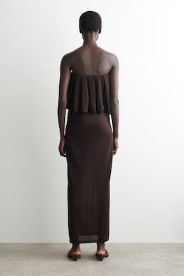 LAYERED SHEER-KNIT BANDEAU MAXI DRESS — BITTER CHOCOLATE 3