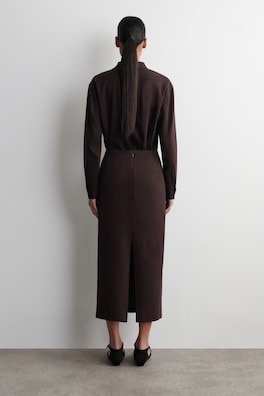 JERSEY MIDI PENCIL SKIRT — DARK BROWN 4