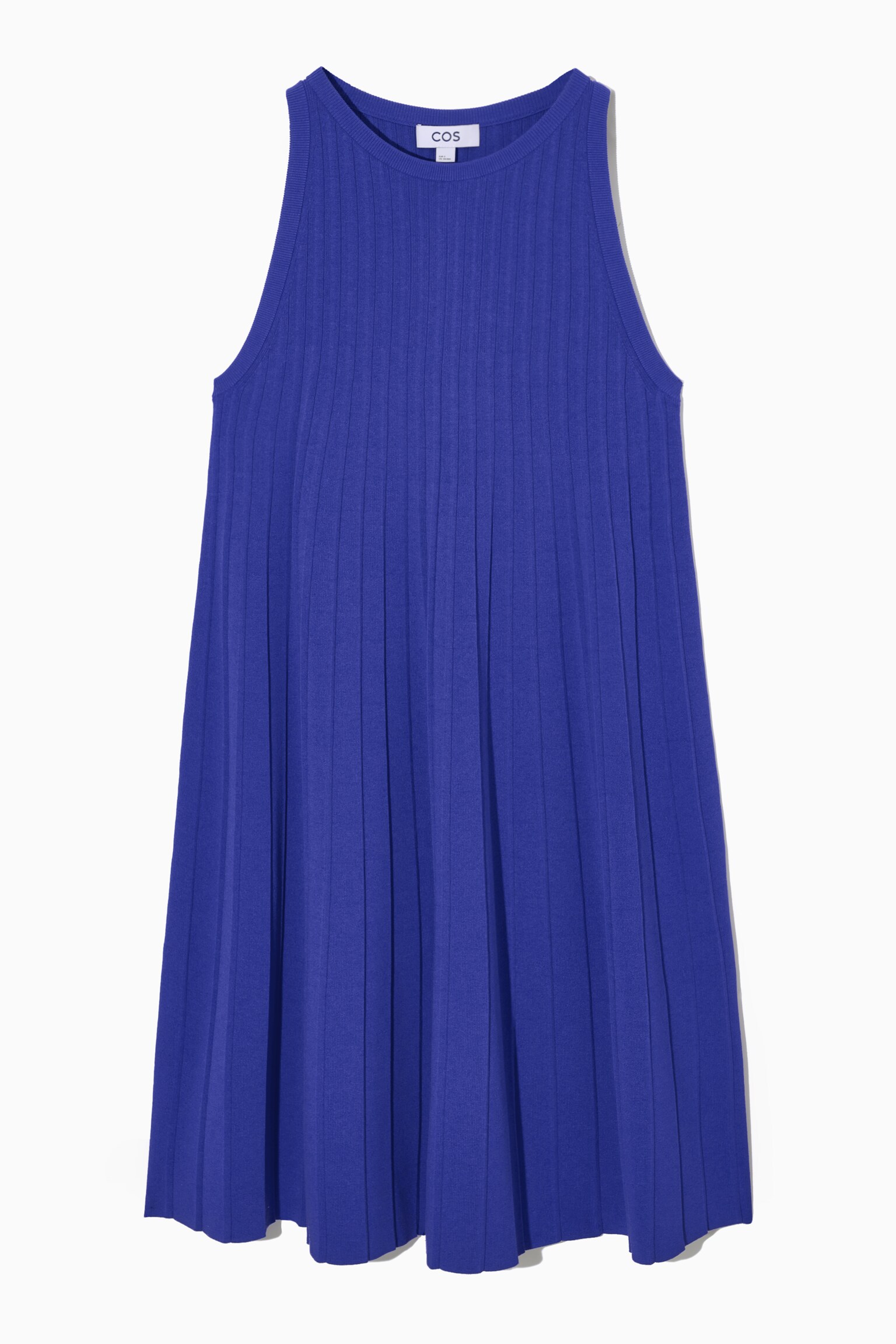 PLEATED A-LINE MINI DRESS - BLUE