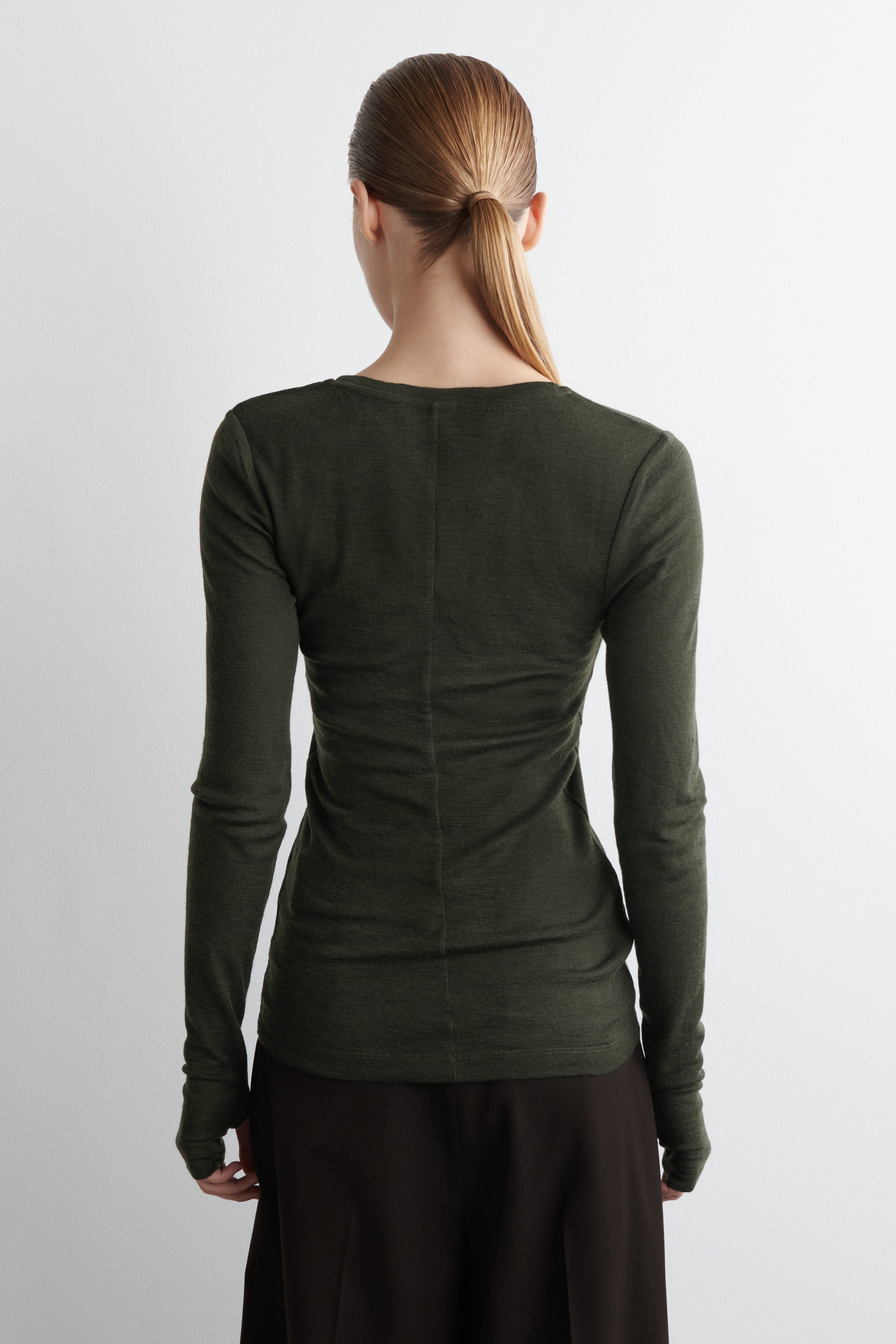 SLIM MERINO WOOL TOP - DARK GREEN | COS CA