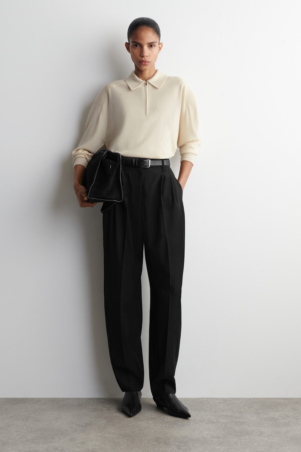 MERINO WOOL-YAK ZIP-UP POLO SHIRT — WHITE