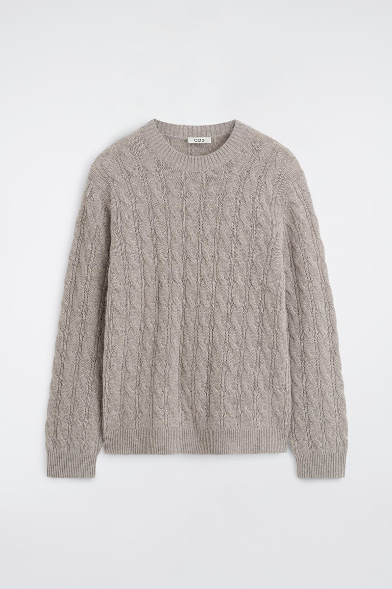 Cos Cable-knit Cashmere Crew-neck Sweater In Beige