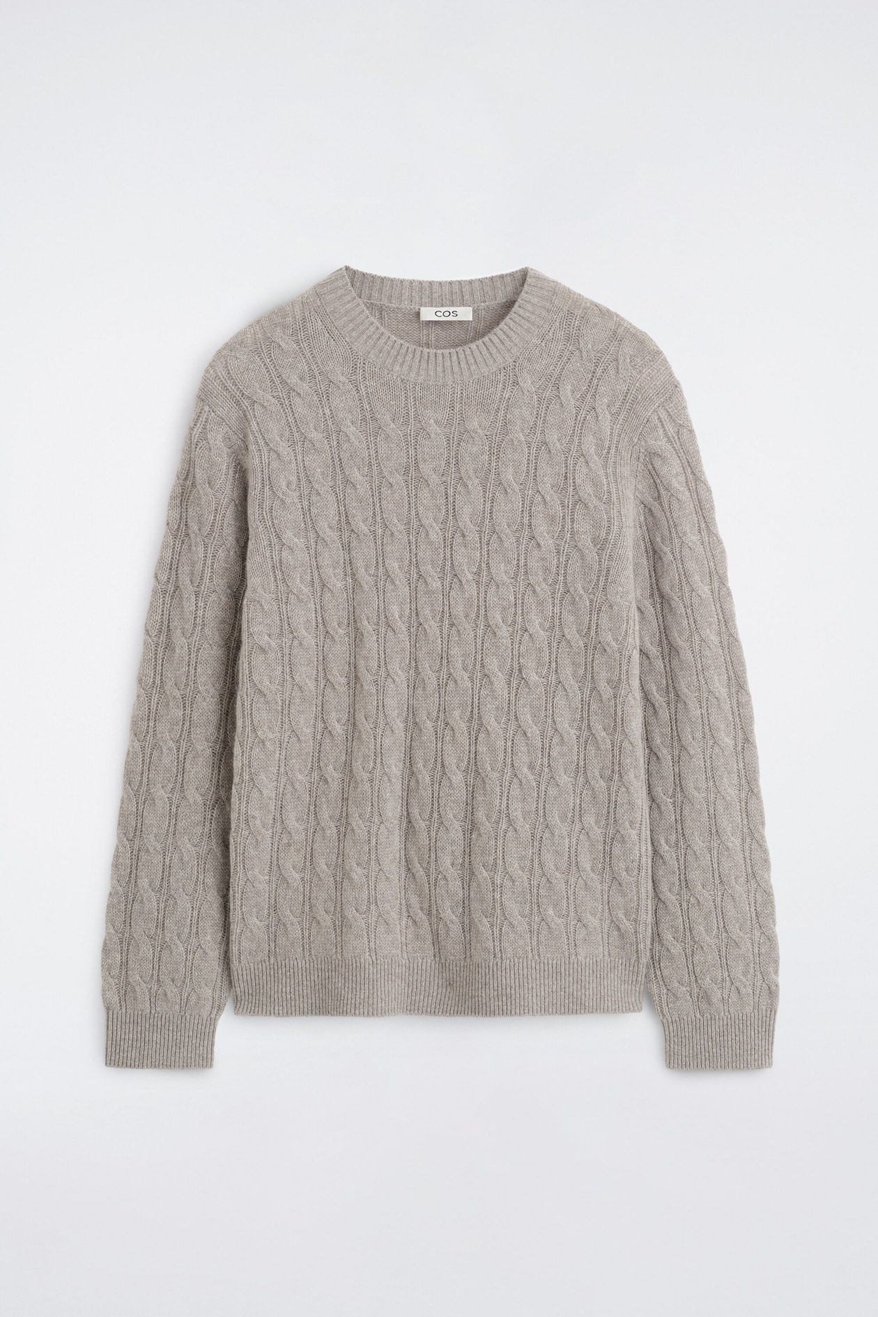 CABLE-KNIT PURE CASHMERE CREW-NECK SWEATER — BEIGE