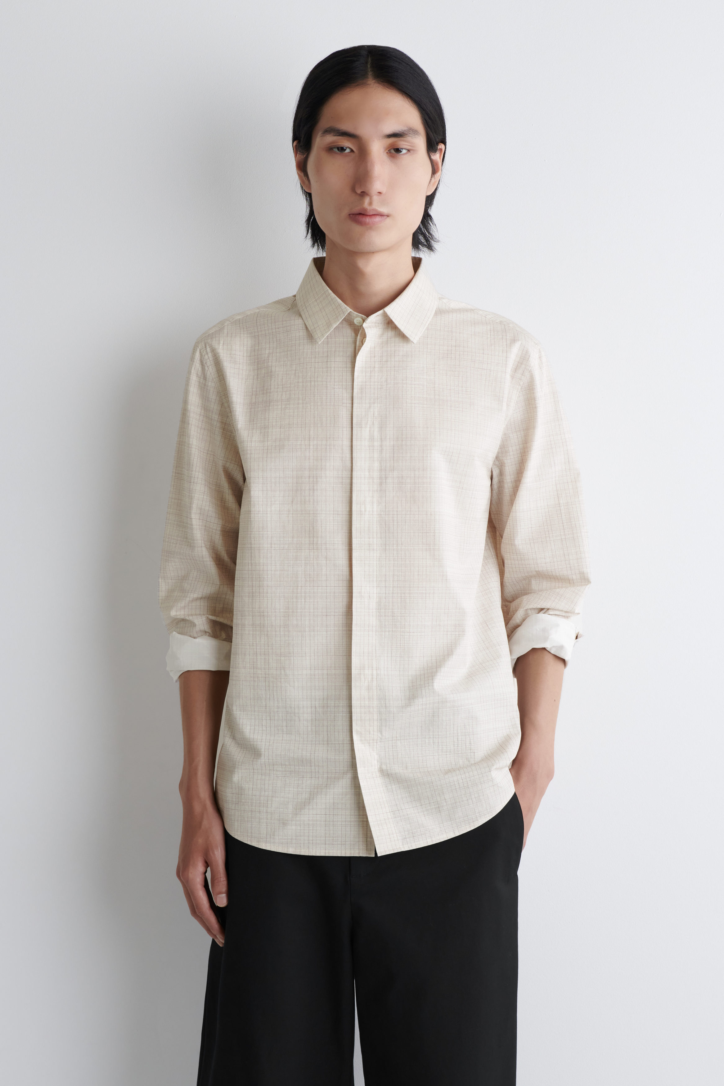 トップス Heavy Cotton Classic Rugger Shirt XL ovy CHECKED COTTON SHIRT - BEIGE / CHECKED | COS