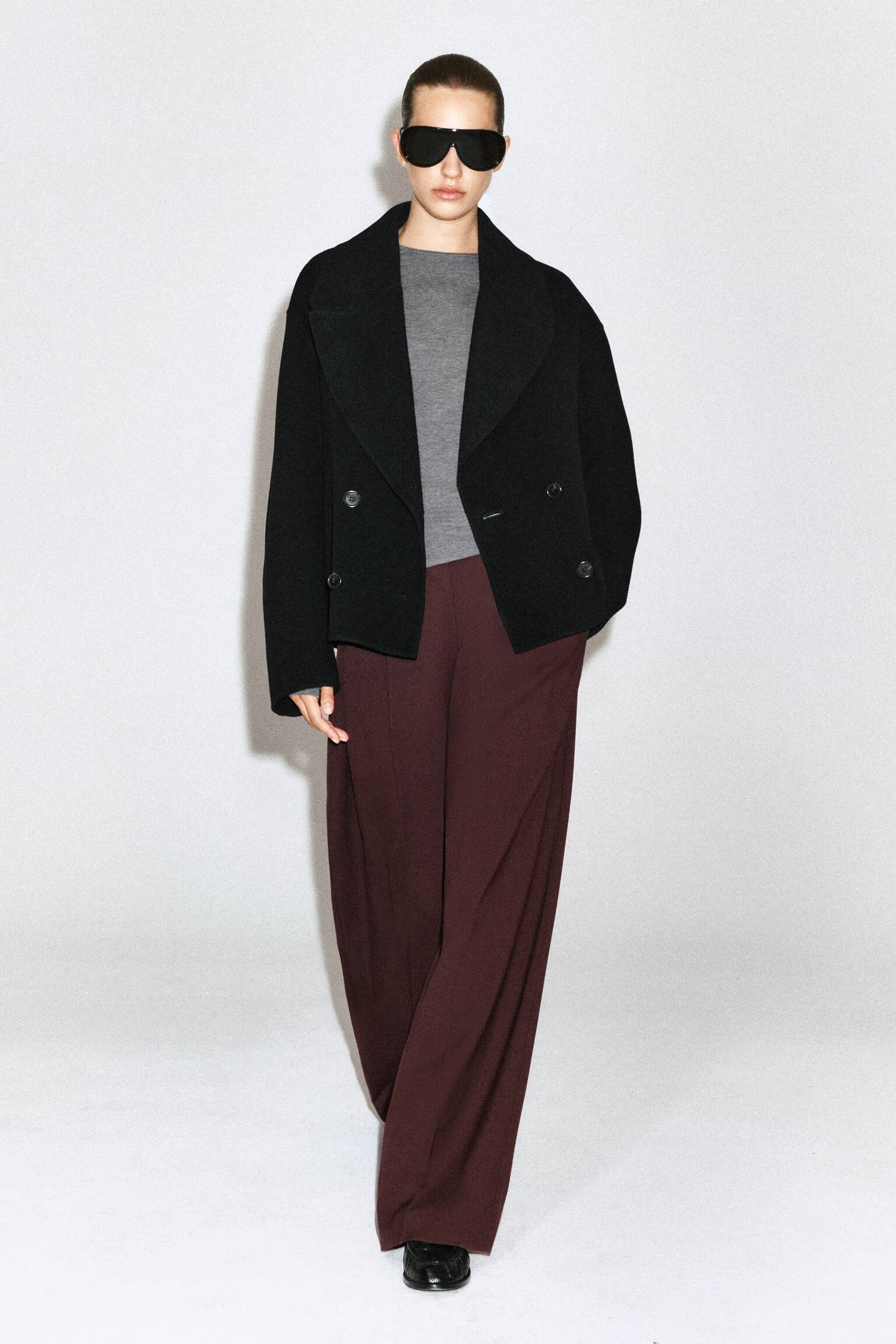 OVERSIZED DOUBLE-FACED WOOL JACKET - שחור - 1
