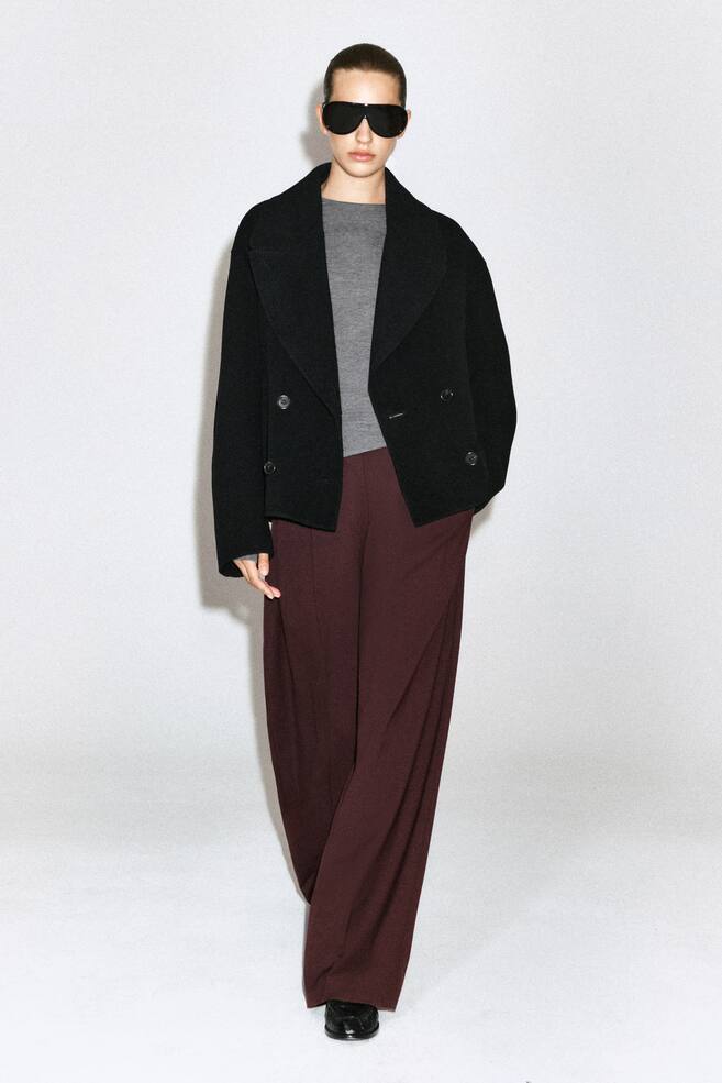 OVERSIZED DOUBLE-FACED WOOL JACKET - BLACK/GREY MÉLANGE - 1